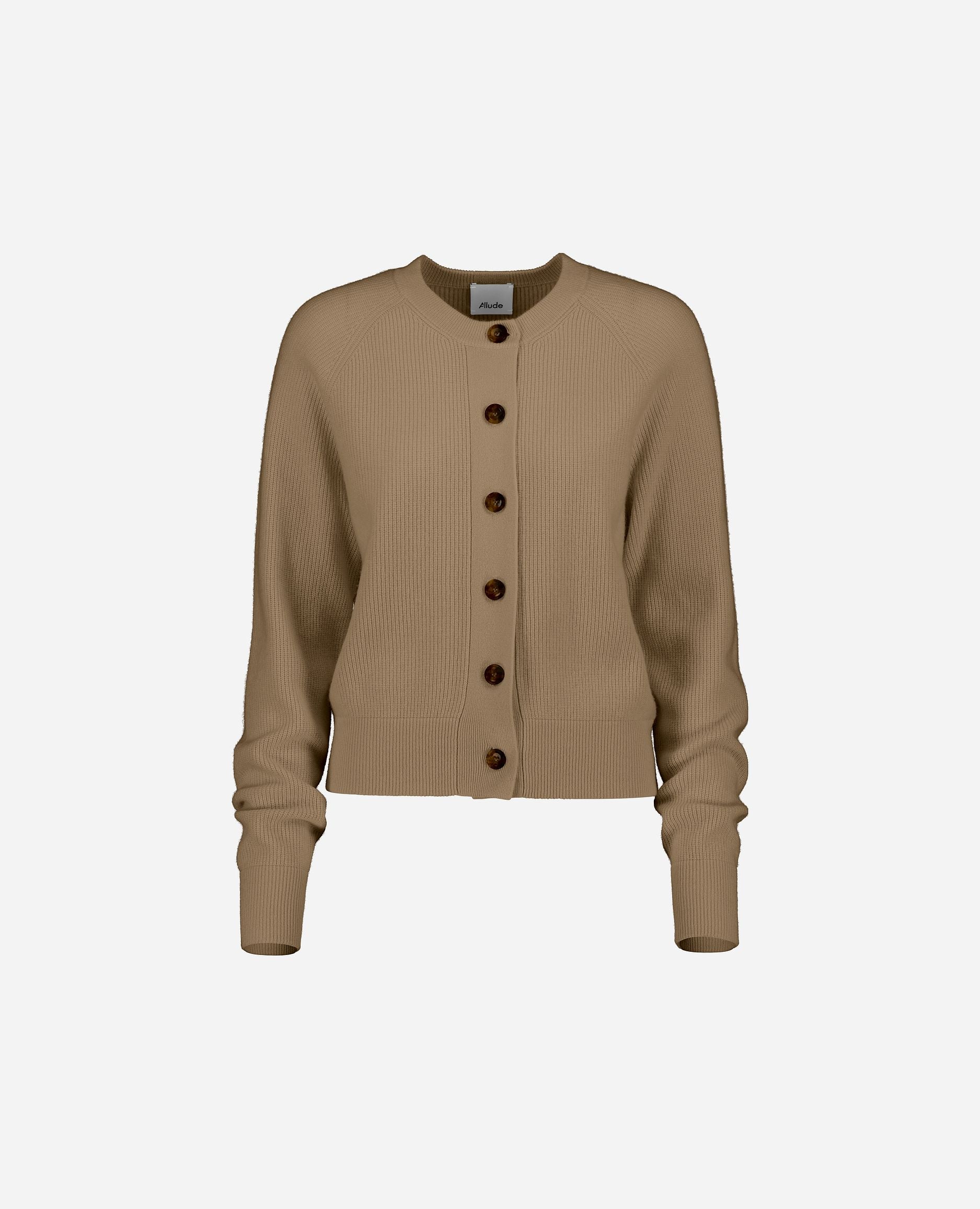 245-17070-43-S_hash_escaped_1 - Allude - 30% Cashmere 70% Wolle Active Beige Damen Feinstrick Gerade Passform Langarm Rundhalsausschnitt SAPG::245-17070 Strickjacke Winter 2024/2025 Wolle