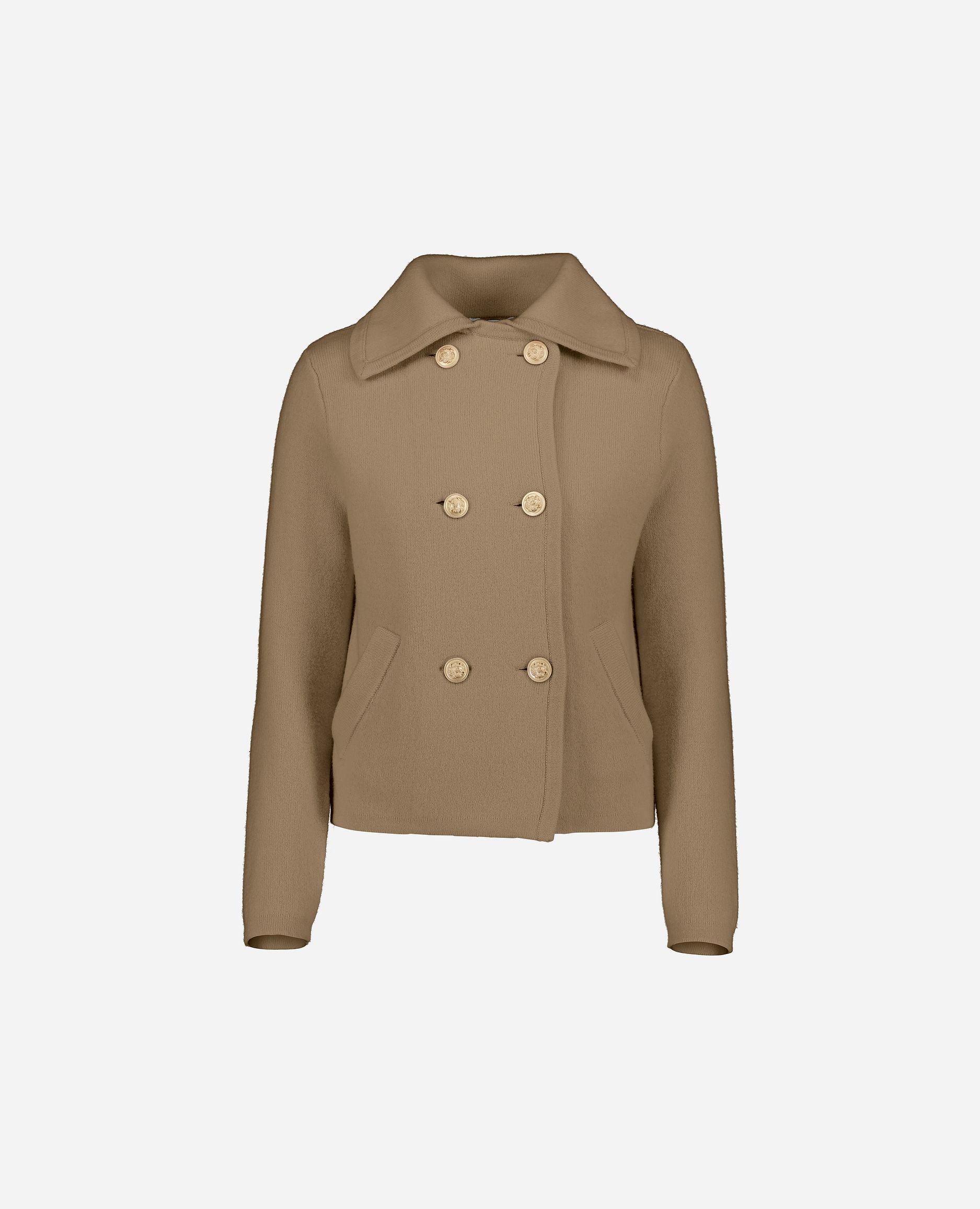 245-17610-43-S_hash_escaped_1 - Allude - 0 30% Cashmere 70% Wolle Beige Damen Gerade Passform Jacket Langarm mittelschwerer Strick SAPG::245-17610 Winter 2024/2025 Wolle