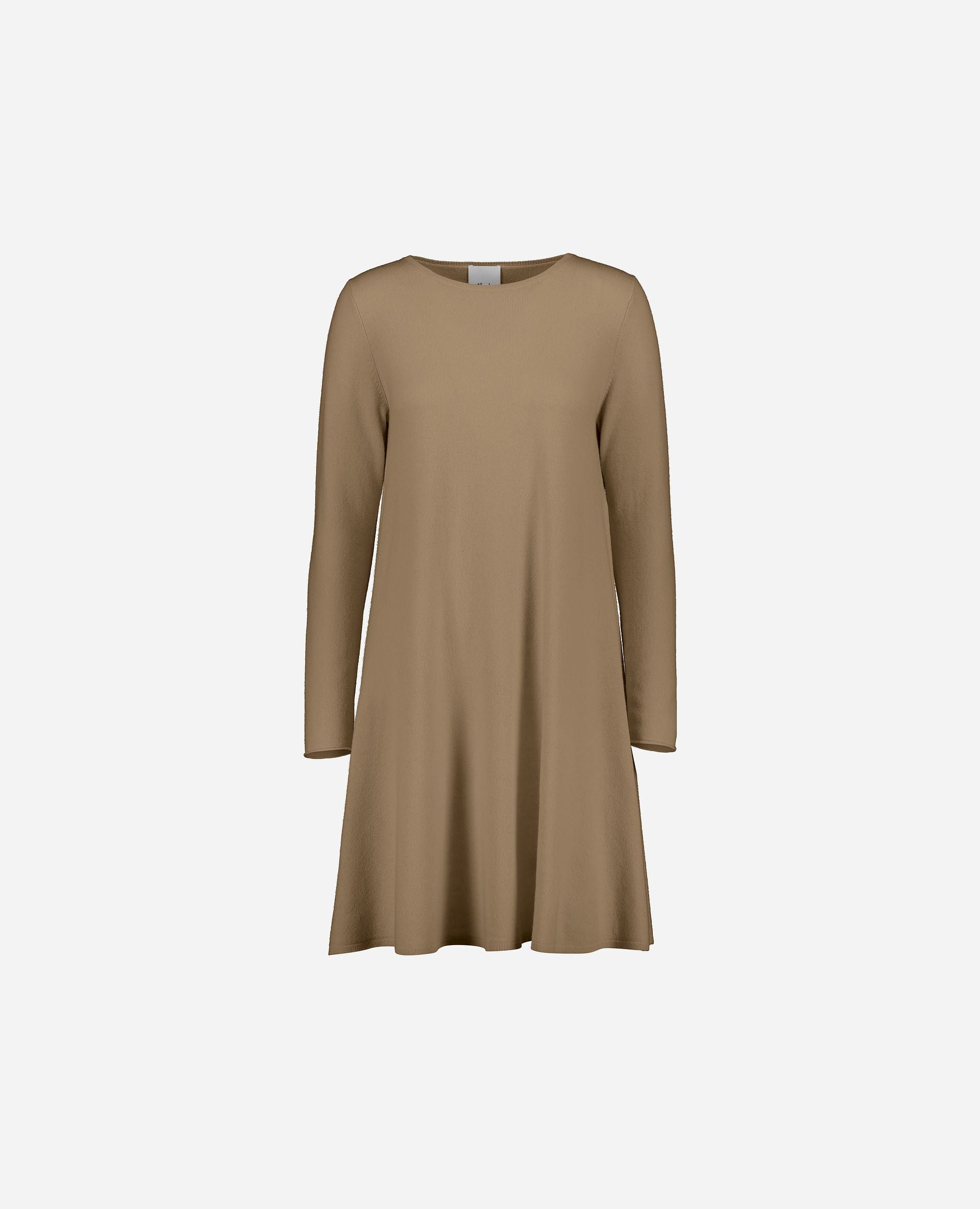 245-17664-43-S_hash_escaped_1 - Allude - 30% Cashmere 70% Wolle A-Form Beige Damen Feinstrick Kleid Langarm Rundhalsausschnitt SAPG::245-17664 Winter 2024/2025 Wolle