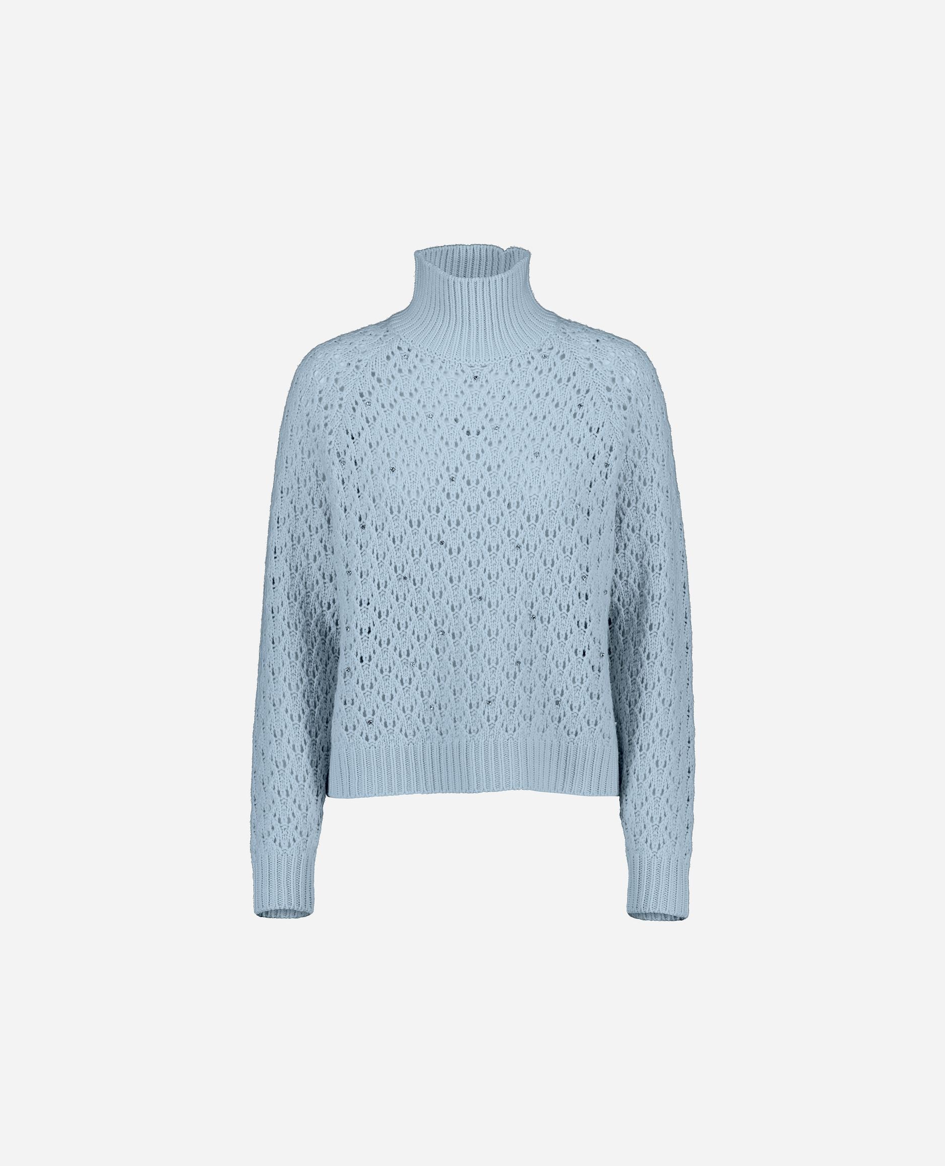 245-17681-11-S_hash_escaped_1 - Allude - 30% Cashmere 70% Wolle Blau Damen Grobstrick Langarm Lockerer Schnitt Pullover SAPG::245-17681 Stehkragen Winter 2024/2025 Wolle