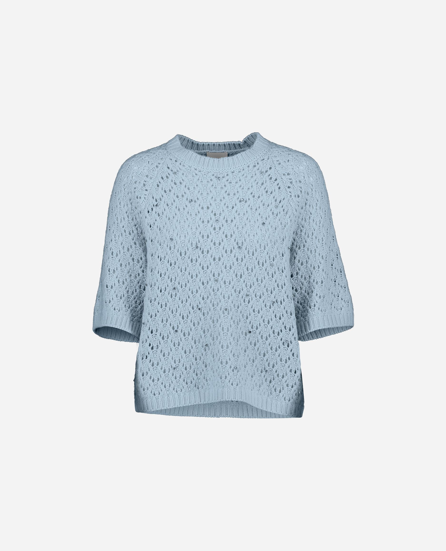 245-17682-11-S_hash_escaped_1 - Allude - 30% Cashmere 70% Wolle Blau Damen Grobstrick Halbarm Lockerer Schnitt Pullover Rundhalsausschnitt SAPG::245-17682 Winter 2024/2025 Wolle