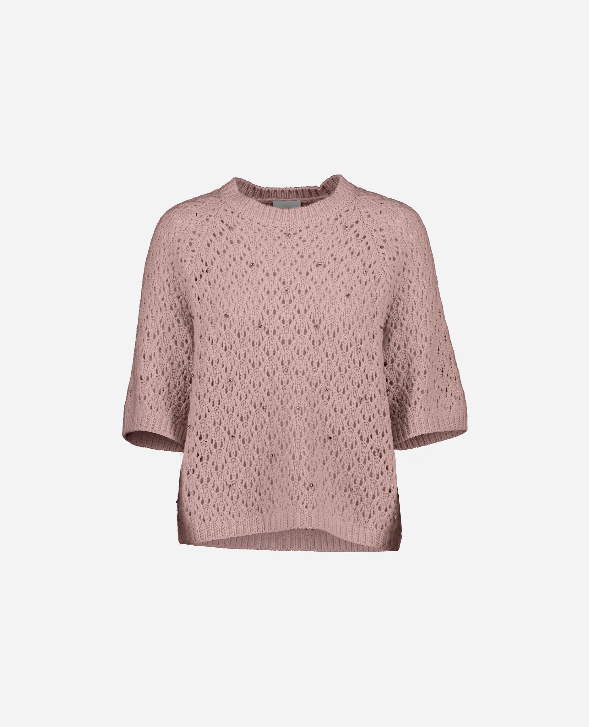 245-17682-61-S_hash_escaped_1 - Allude - 30% Cashmere 70% Wolle Damen Grobstrick Halbarm Lockerer Schnitt Pullover Rose Rundhalsausschnitt SAPG::245-17682 Winter 2024/2025 Wolle