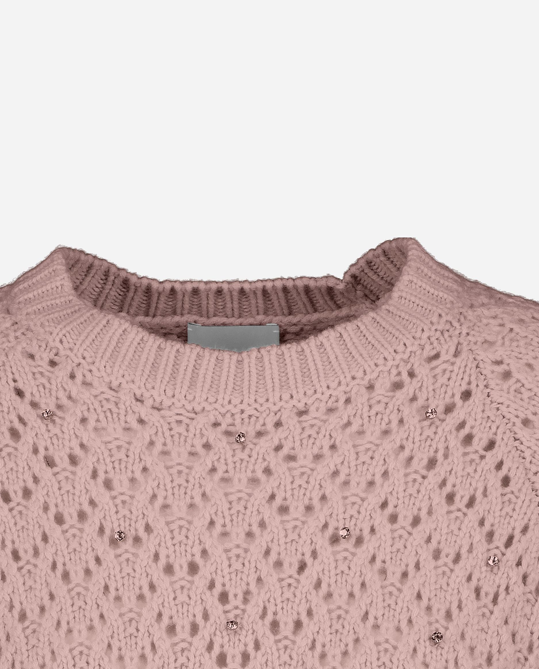 245-17682-61-S_hash_escaped_3 - Allude - 30% Cashmere 70% Wolle Damen Grobstrick Halbarm Lockerer Schnitt Pullover Rose Rundhalsausschnitt SAPG::245-17682 Winter 2024/2025 Wolle