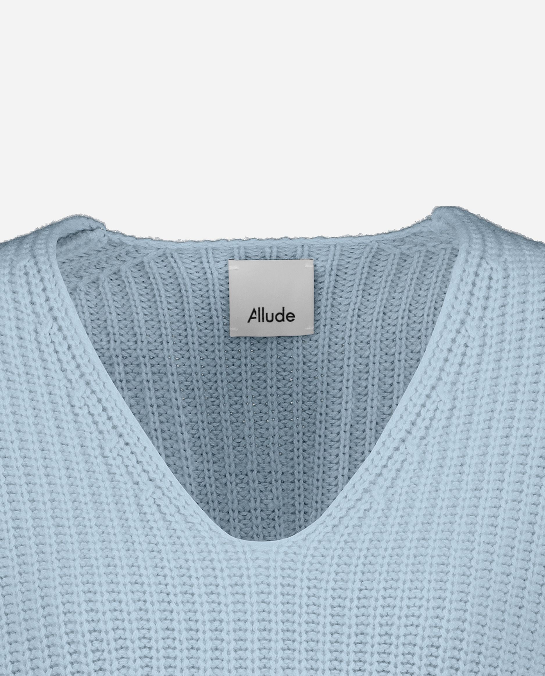 245-17781-11-S_hash_escaped_3 - Allude - 30% Cashmere 70% Wolle Blau Damen Grobstrick Langarm Lockerer Schnitt Pullover SAPG::245-17781 V-Ausschnitt Winter 2024/2025 Wolle