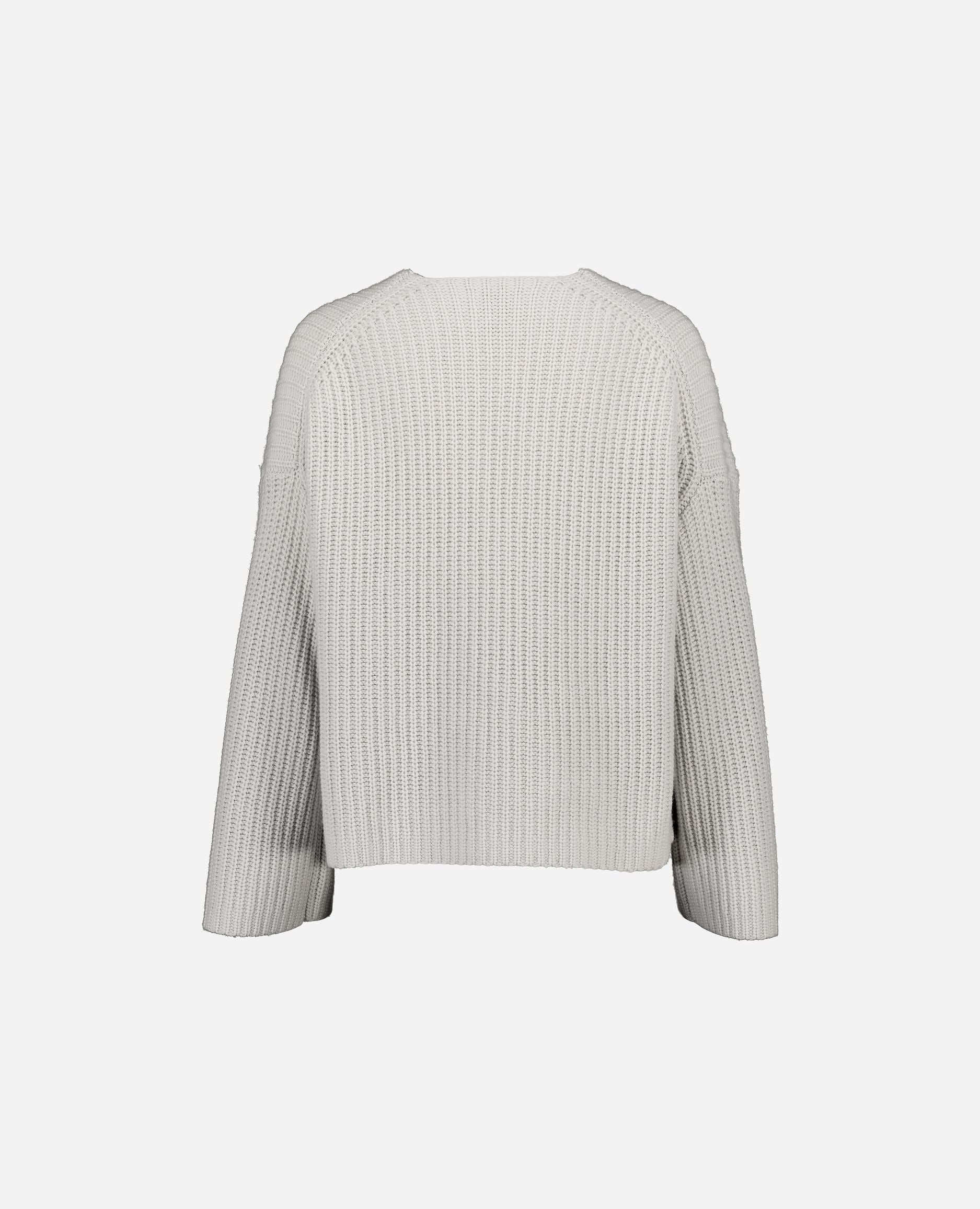 245-17781-80-S_hash_escaped_2 - Allude - 30% Cashmere 70% Wolle Damen Grau Grobstrick Langarm Lockerer Schnitt Pullover SAPG::245-17781 V-Ausschnitt Winter 2024/2025 Wolle