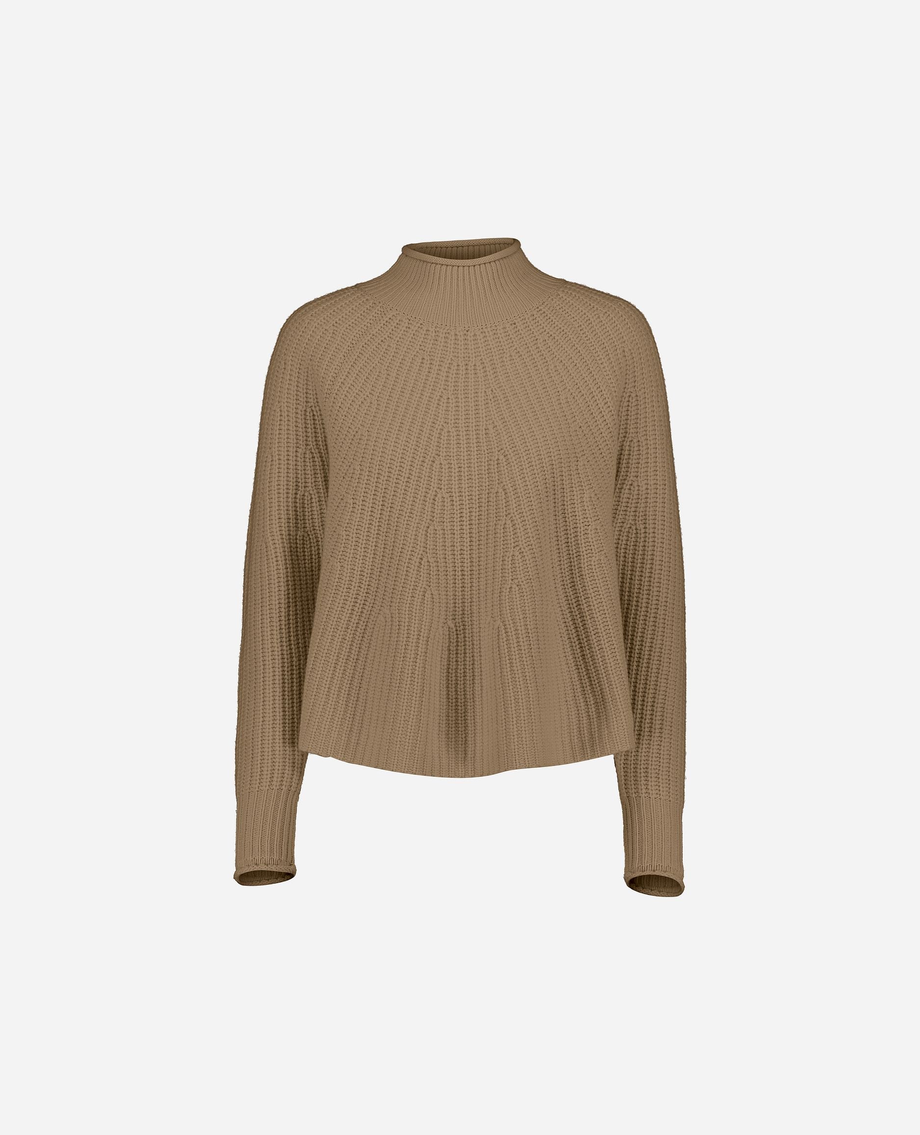 245-17783-43-S_hash_escaped_1 - Allude - 30% Cashmere 70% Wolle A-Form Beige Damen Grobstrick Langarm Pullover SAPG::245-17783 Stehkragen Winter 2024/2025 Wolle