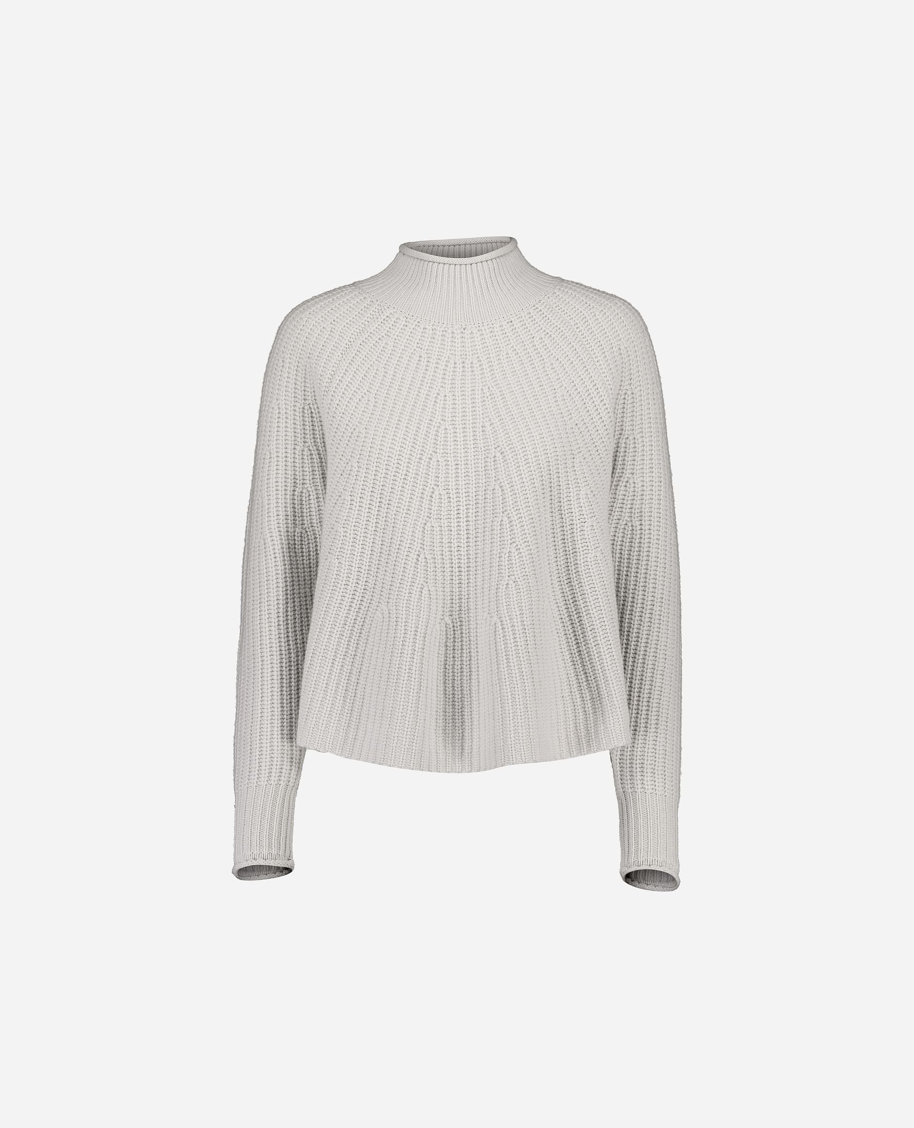 245-17783-80-S_hash_escaped_1 - Allude - 30% Cashmere 70% Wolle A-Form Damen Grau Grobstrick Langarm Pullover SAPG::245-17783 Stehkragen Winter 2024/2025 Wolle