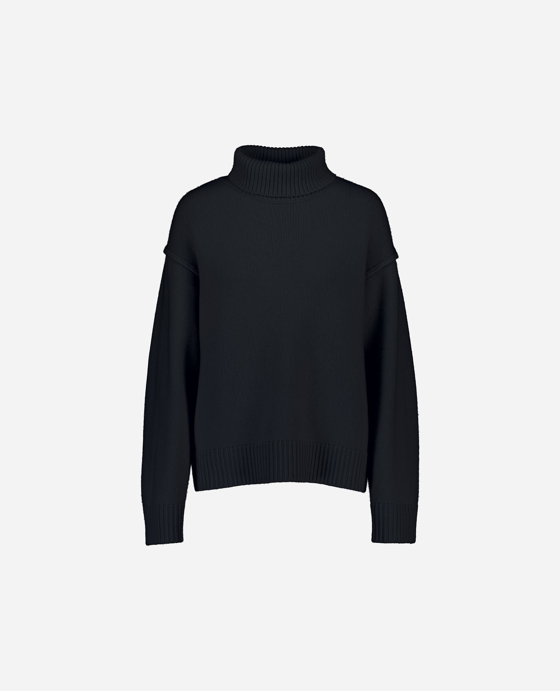 245-17801-14-S_hash_escaped_1 - Allude - 30% Cashmere 70% Wolle Damen Grobstrick Langarm Lockerer Schnitt Navy Pullover Rollkragen SAPG::245-17801 Winter 2024/2025 Wolle