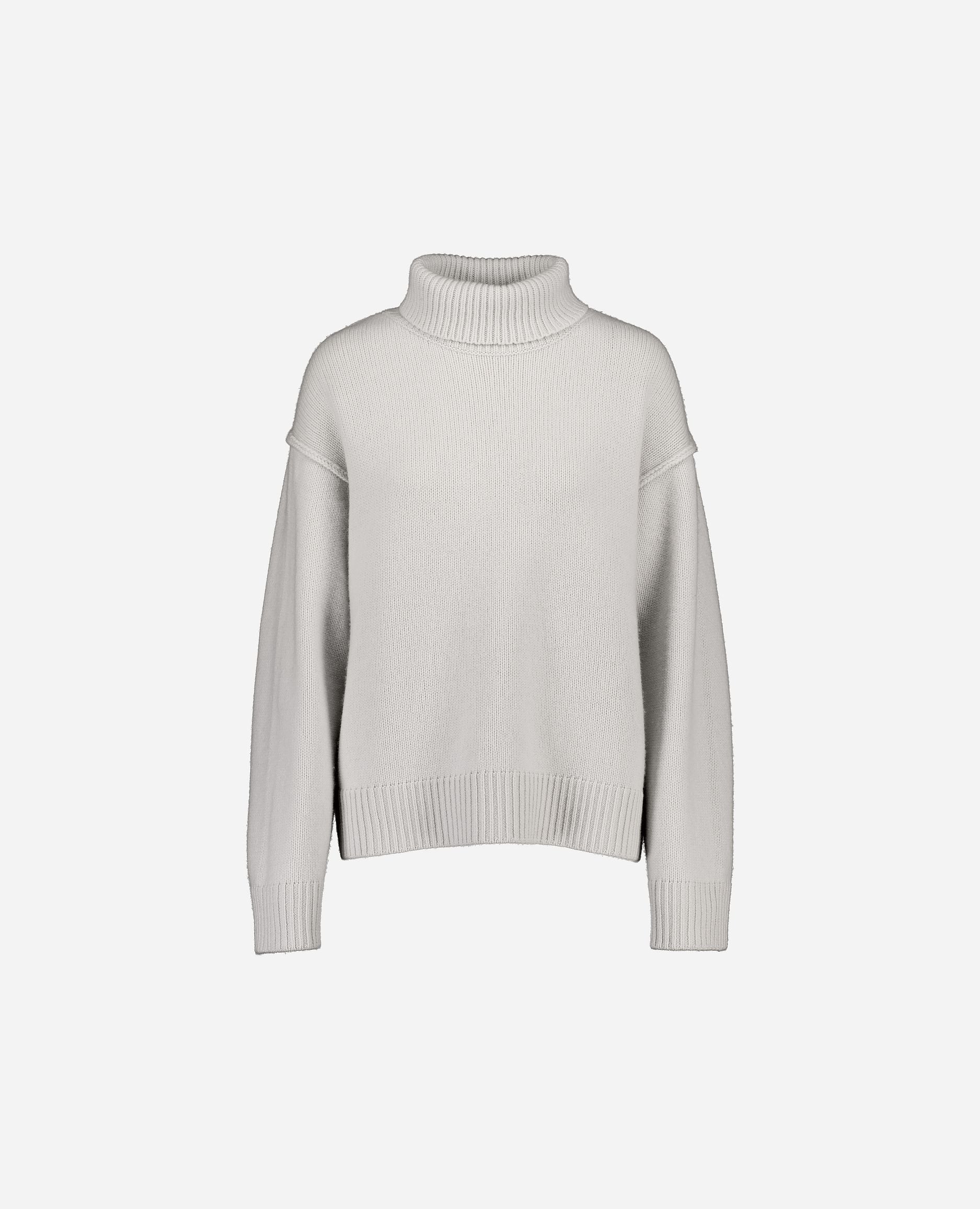 245-17801-80-S_hash_escaped_1 - Allude - 30% Cashmere 70% Wolle Damen Grau Grobstrick Langarm Lockerer Schnitt Pullover Rollkragen SAPG::245-17801 Winter 2024/2025 Wolle