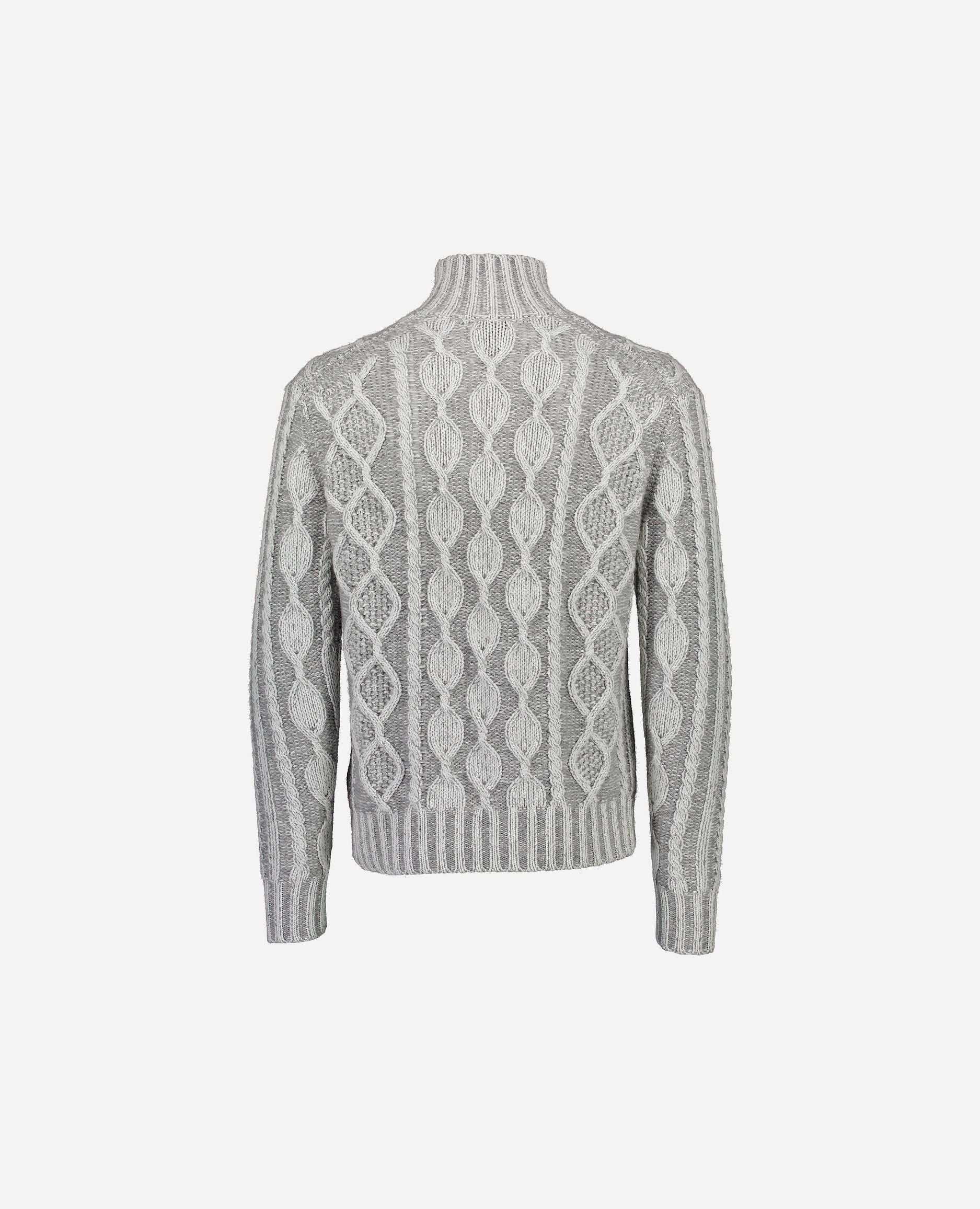 245-37622-8340-S_hash_escaped_2 - Allude - 30% Cashmere 70% Wolle Gerade Passform Grau Grobstrick Herren Langarm Pullover SAPG::245-37622 Stehkragen Winter 2024/2025 Wolle