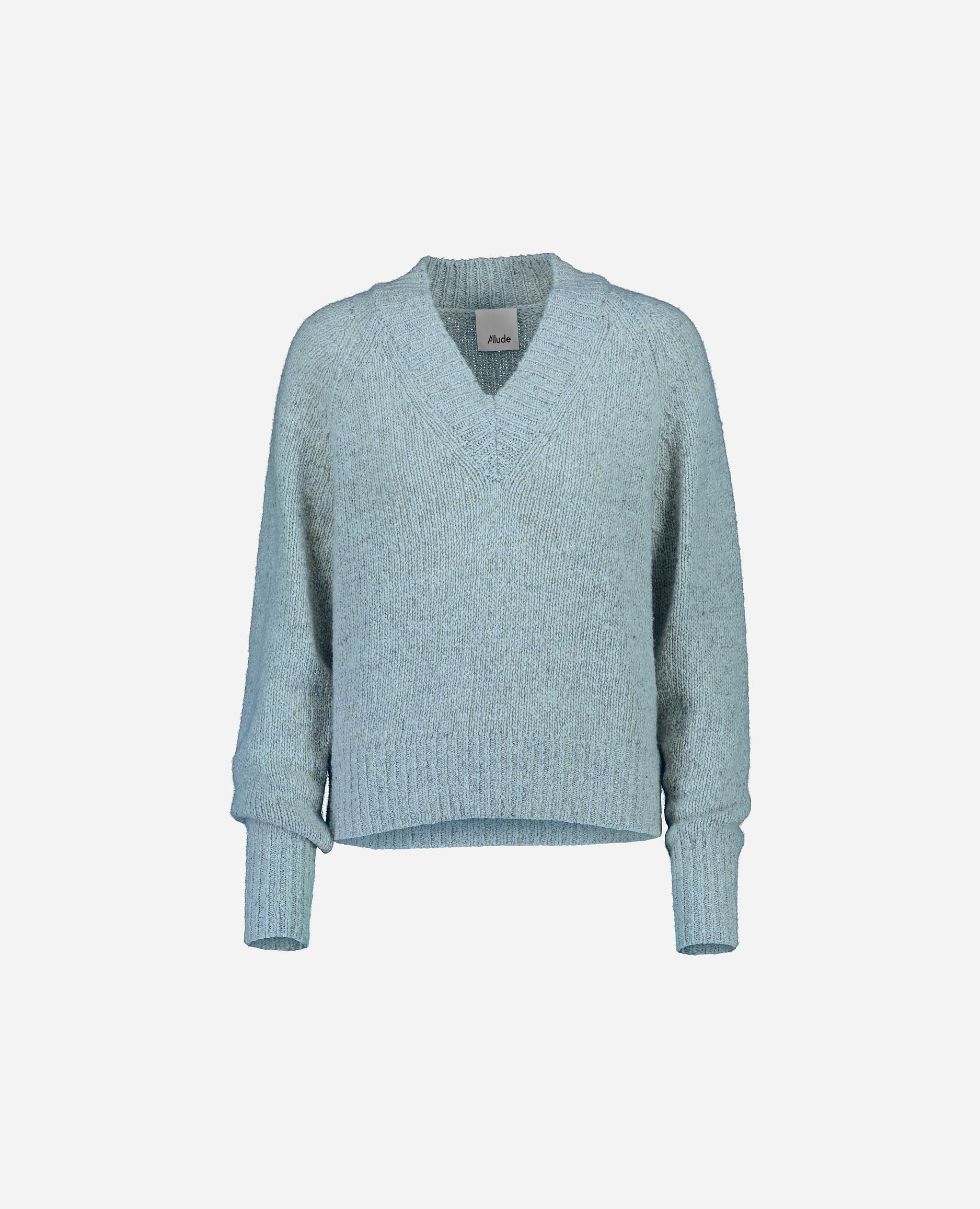 245-60001-13-S_hash_escaped_1 - Allude - 100% Cashmere Blau Cashmere Damen Gerade Passform Grobstrick Langarm Pullover SAPG::245-60001 V-Ausschnitt Winter 2024/2025