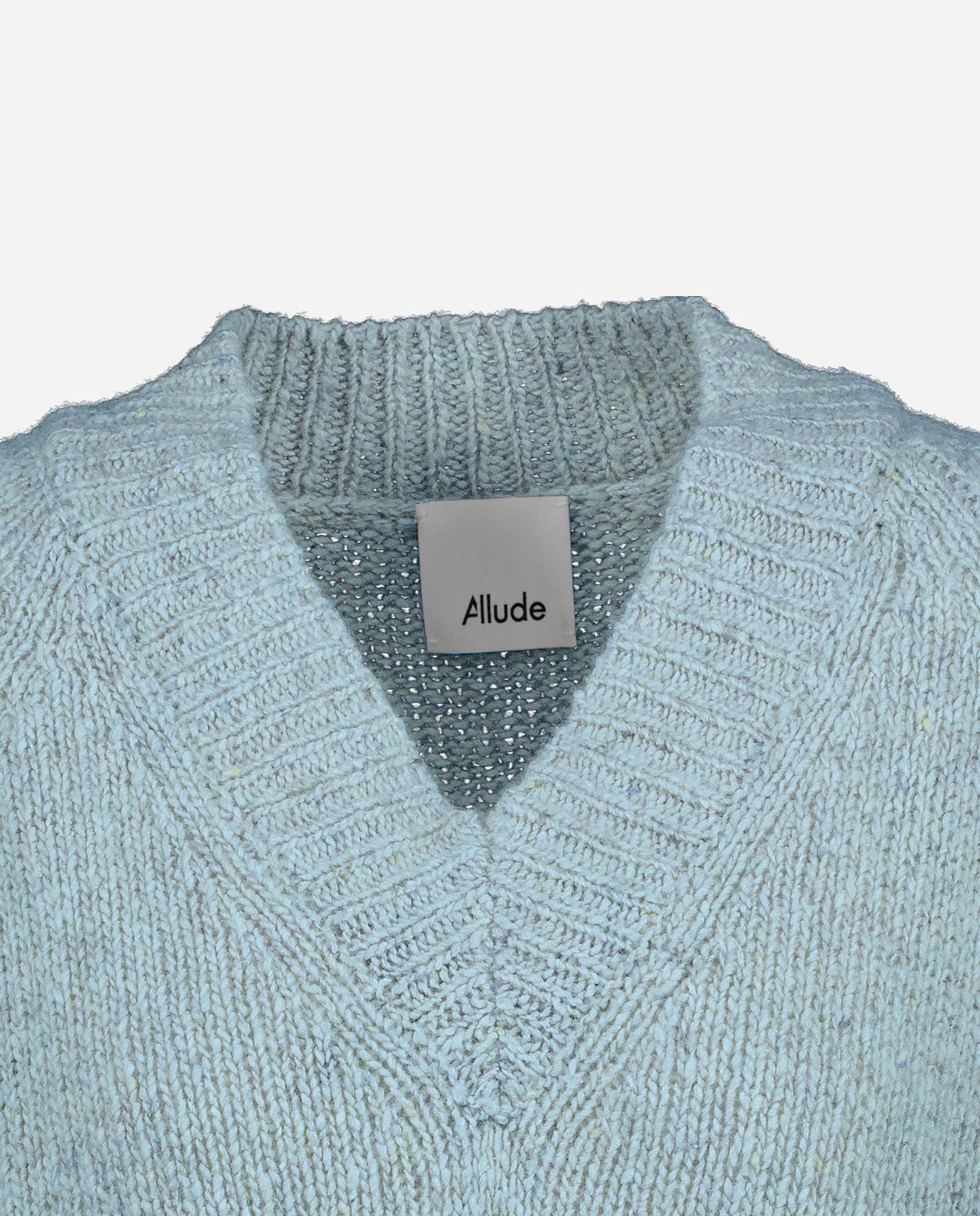 245-60001-13-S_hash_escaped_3 - Allude - 100% Cashmere Blau Cashmere Damen Gerade Passform Grobstrick Langarm Pullover SAPG::245-60001 V-Ausschnitt Winter 2024/2025