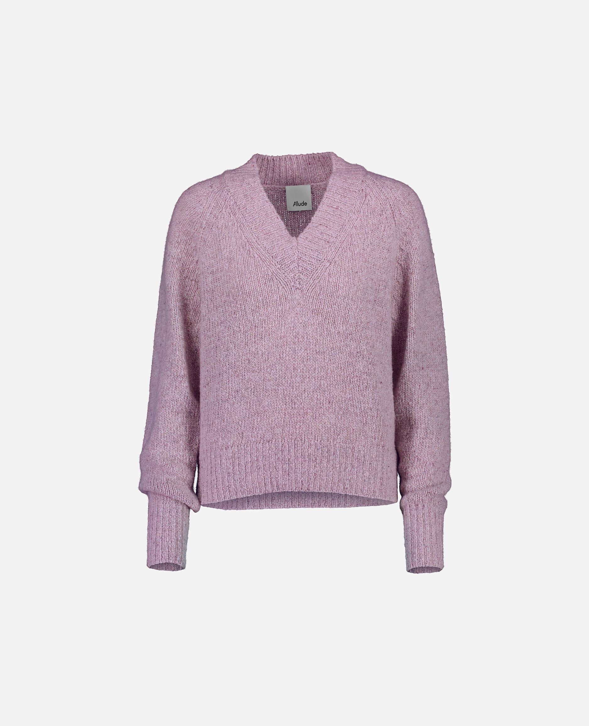 245-60001-70-S_hash_escaped_1 - Allude - 100% Cashmere Cashmere Damen Gerade Passform Grobstrick Langarm Lila Pullover SAPG::245-60001 V-Ausschnitt Winter 2024/2025