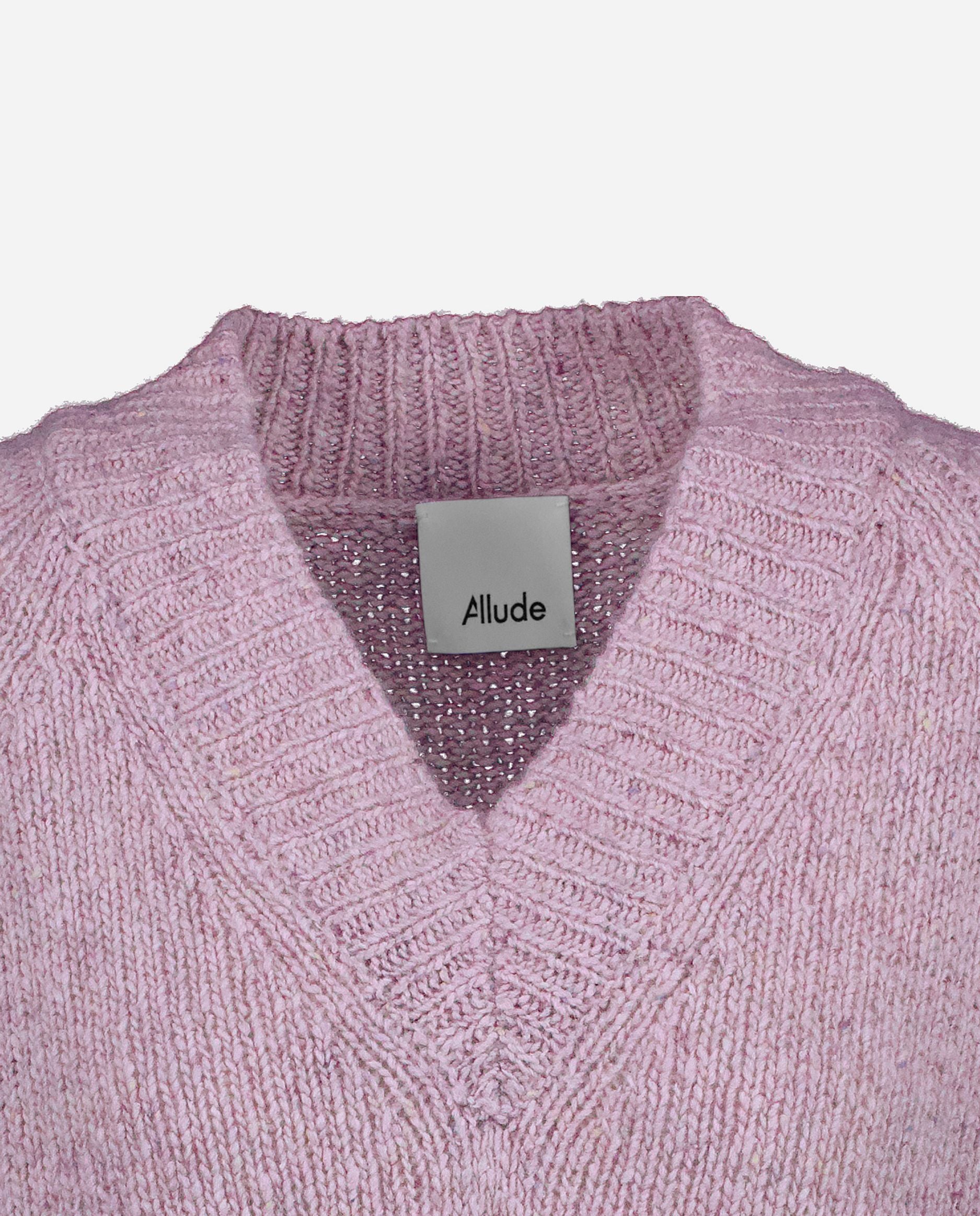 245-60001-70-S_hash_escaped_3 - Allude - 100% Cashmere Cashmere Damen Gerade Passform Grobstrick Langarm Lila Pullover SAPG::245-60001 V-Ausschnitt Winter 2024/2025