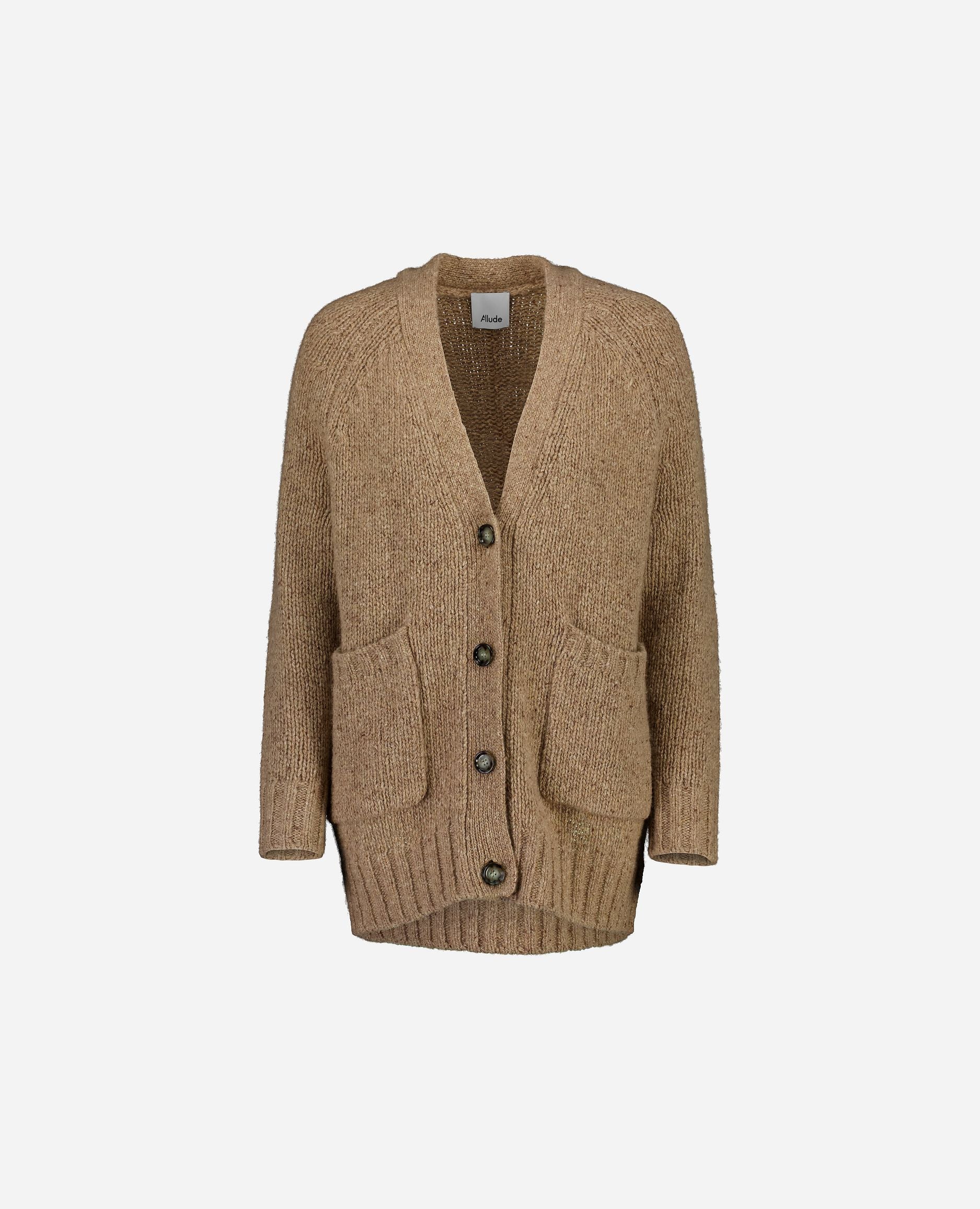 245-60005-43-S_hash_escaped_1 - Allude - 100% Cashmere Beige Cashmere Damen Grobstrick Langarm Lockerer Schnitt SAPG::245-60005 Strickjacke V-Ausschnitt Winter 2024/2025