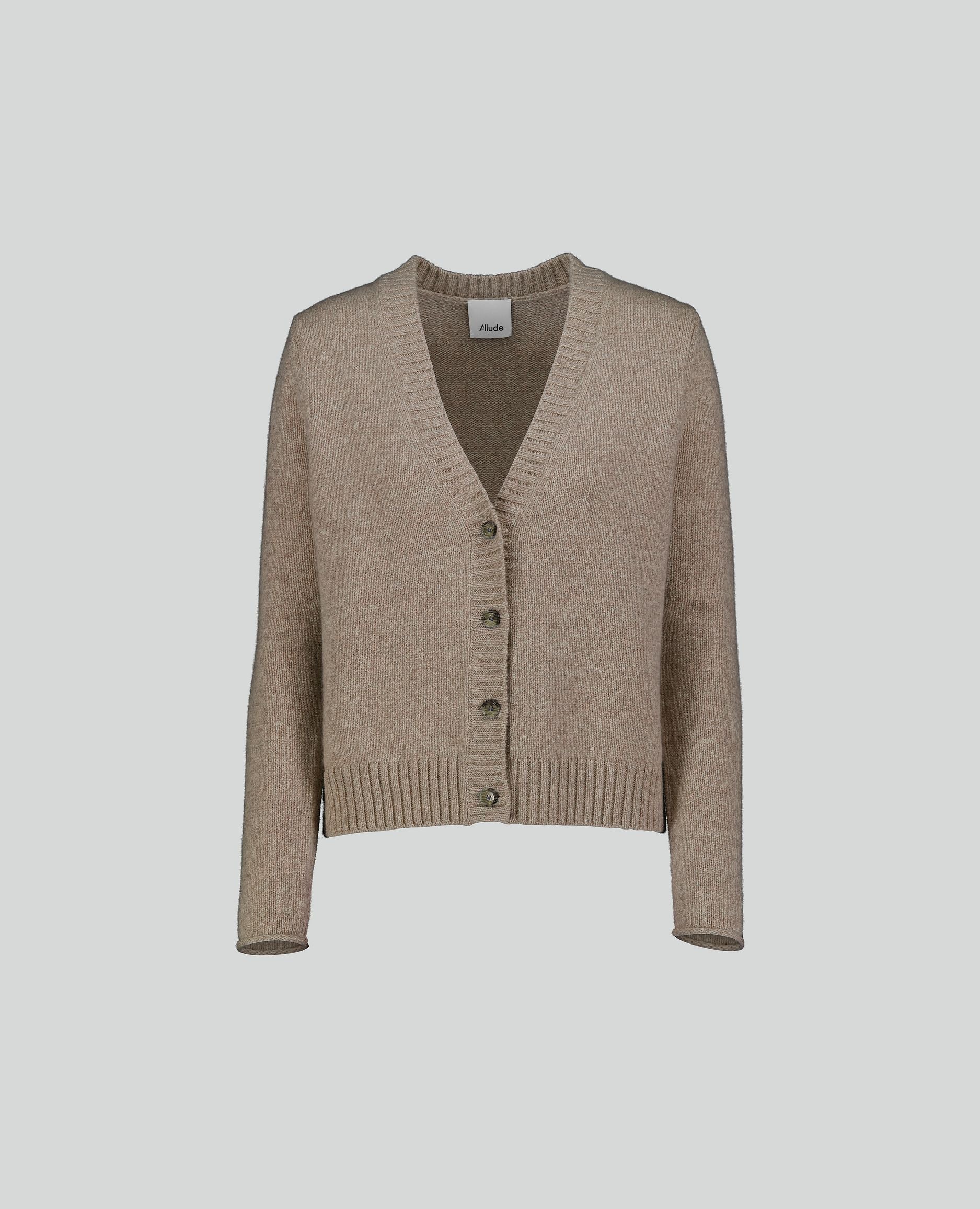 245-61000-43-S_hash_escaped_1 - Allude - 100% Cashmere Beige Cashmere Damen Gerade Passform Langarm mittelschwerer Strick SAPG::245-61000 Strickjacke V-Ausschnitt Winter 2024/2025