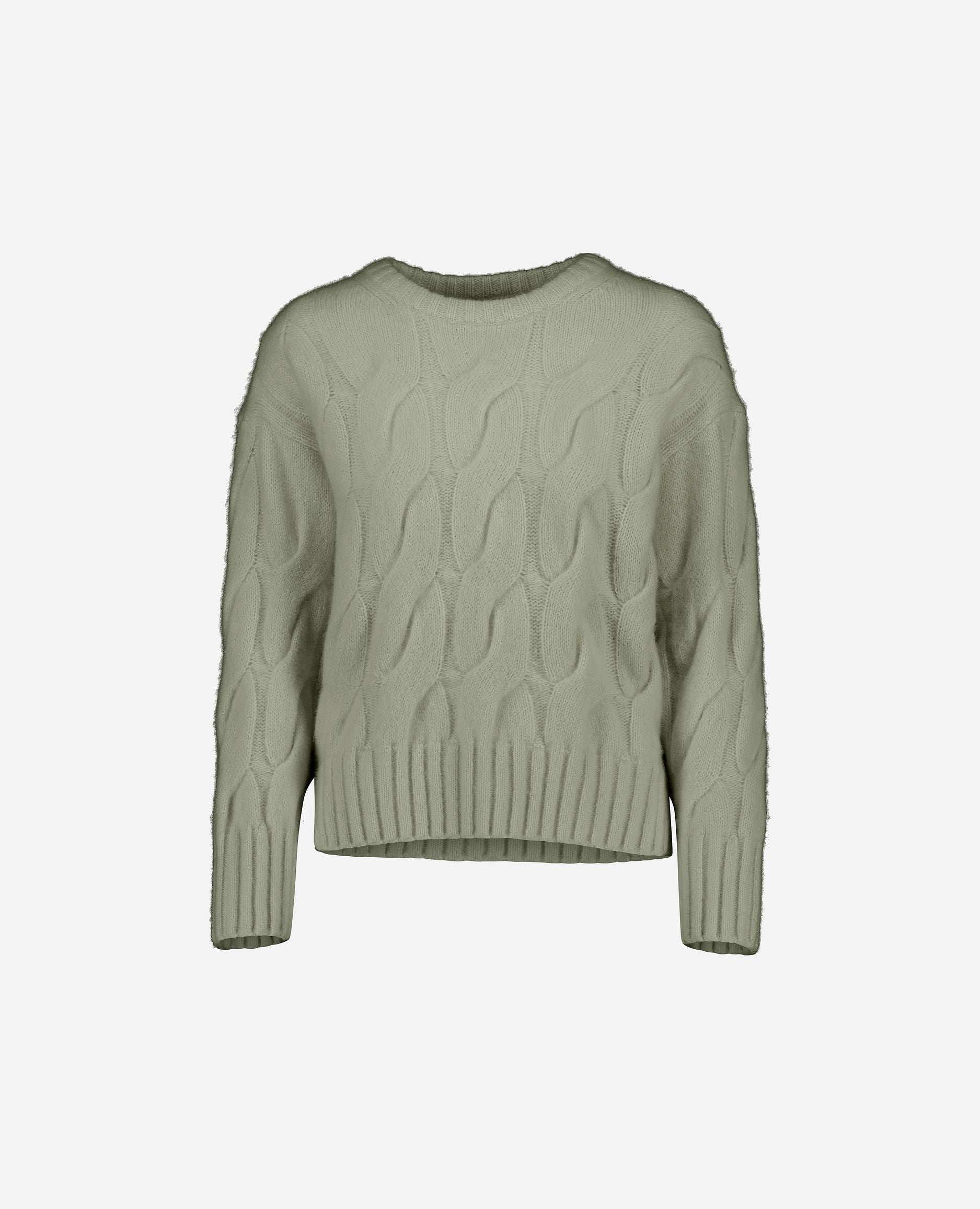 245-77002-31-S_hash_escaped_1 - Allude - 25% Seide 75% Cashmere Cashmere Damen Grobstrick Grün Kastiger Schnitt Langarm Pullover Rundhalsausschnitt SAPG::245-77002 Winter 2024/2025