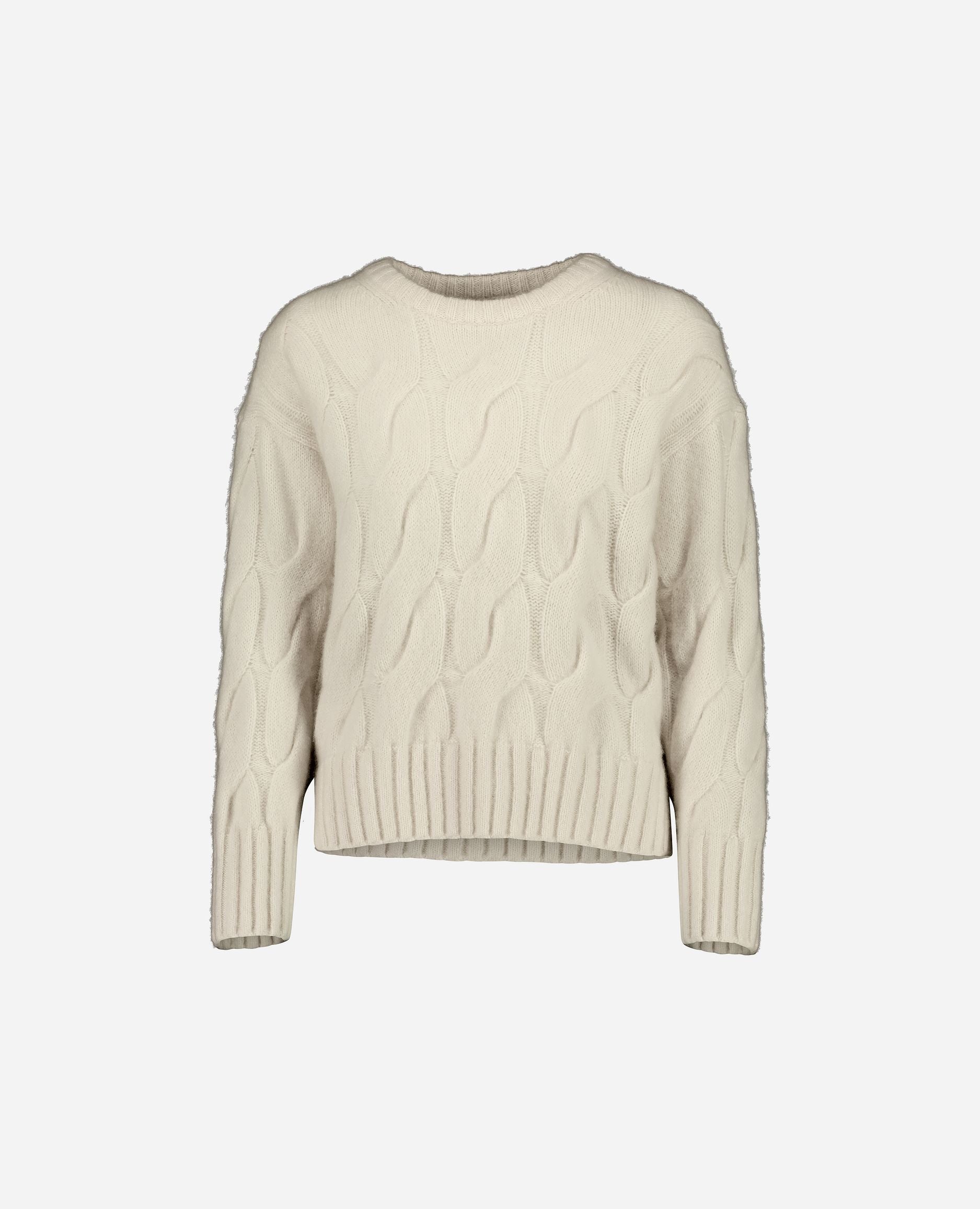 245-77002-40-S_hash_escaped_1 - Allude - 25% Seide 75% Cashmere Cashmere Damen Grobstrick Kastiger Schnitt Langarm Pullover Rundhalsausschnitt SAPG::245-77002 Weiß Winter 2024/2025