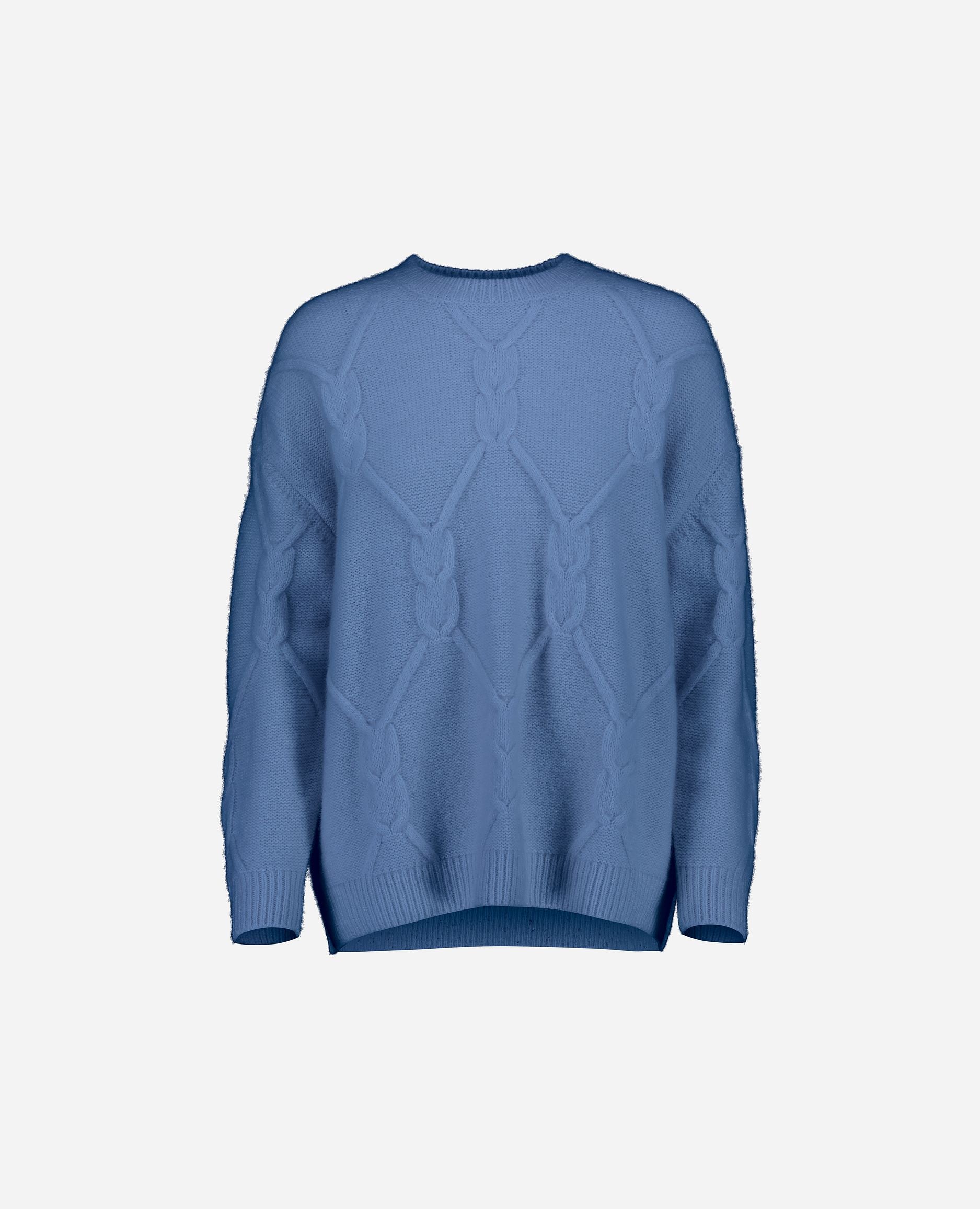 245-77010-16-S_hash_escaped_1 - Allude - 25% Seide 75% Cashmere Blau Cashmere Damen Grobstrick Langarm Lockerer Schnitt Pullover Rundhalsausschnitt SAPG::245-77010 Winter 2024/2025