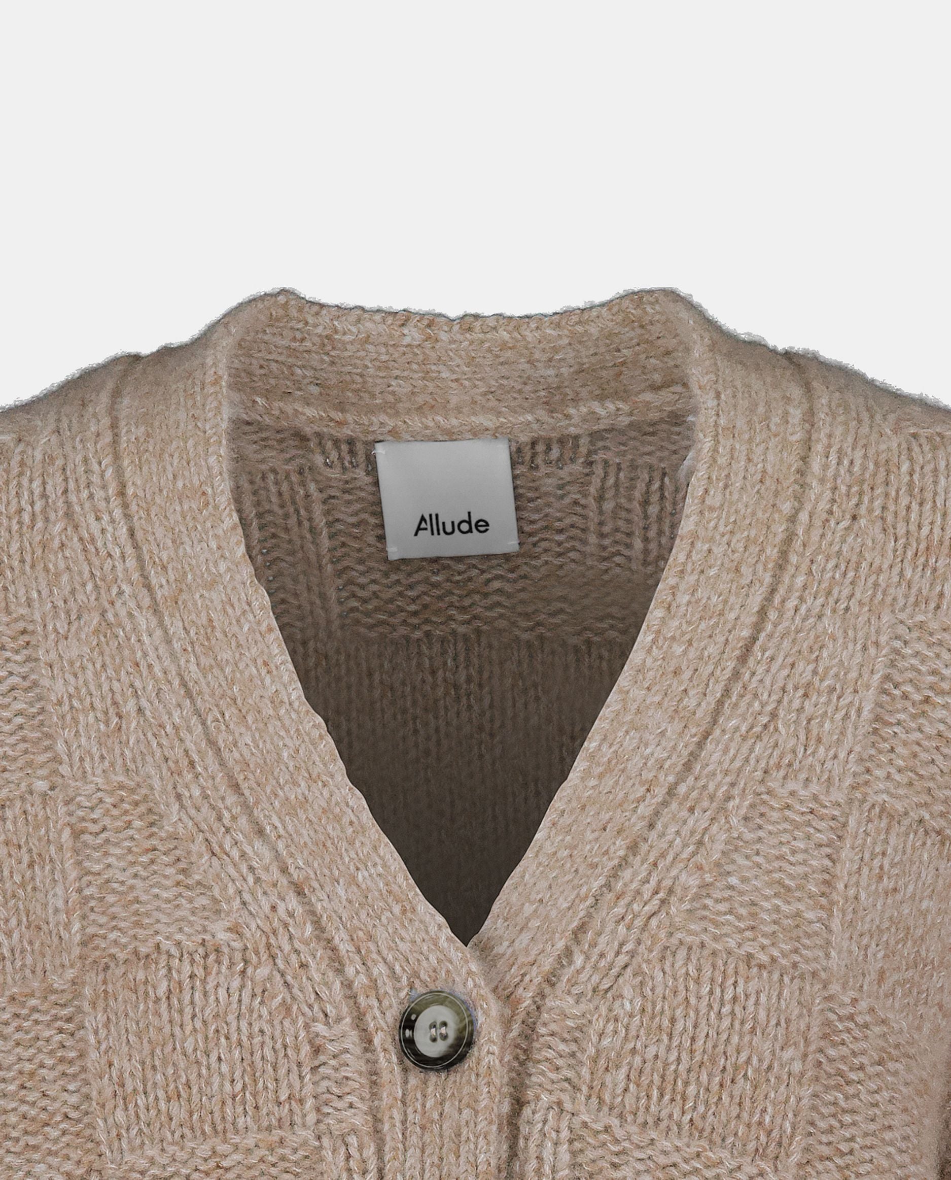 245-78000-46-S_hash_escaped_3 - Allude - 25% Seide 75% Cashmere Beige Cashmere Damen Grobstrick Kastiger Schnitt Langarm SAPG::245-78000 Strickjacke V-Ausschnitt Winter 2024/2025