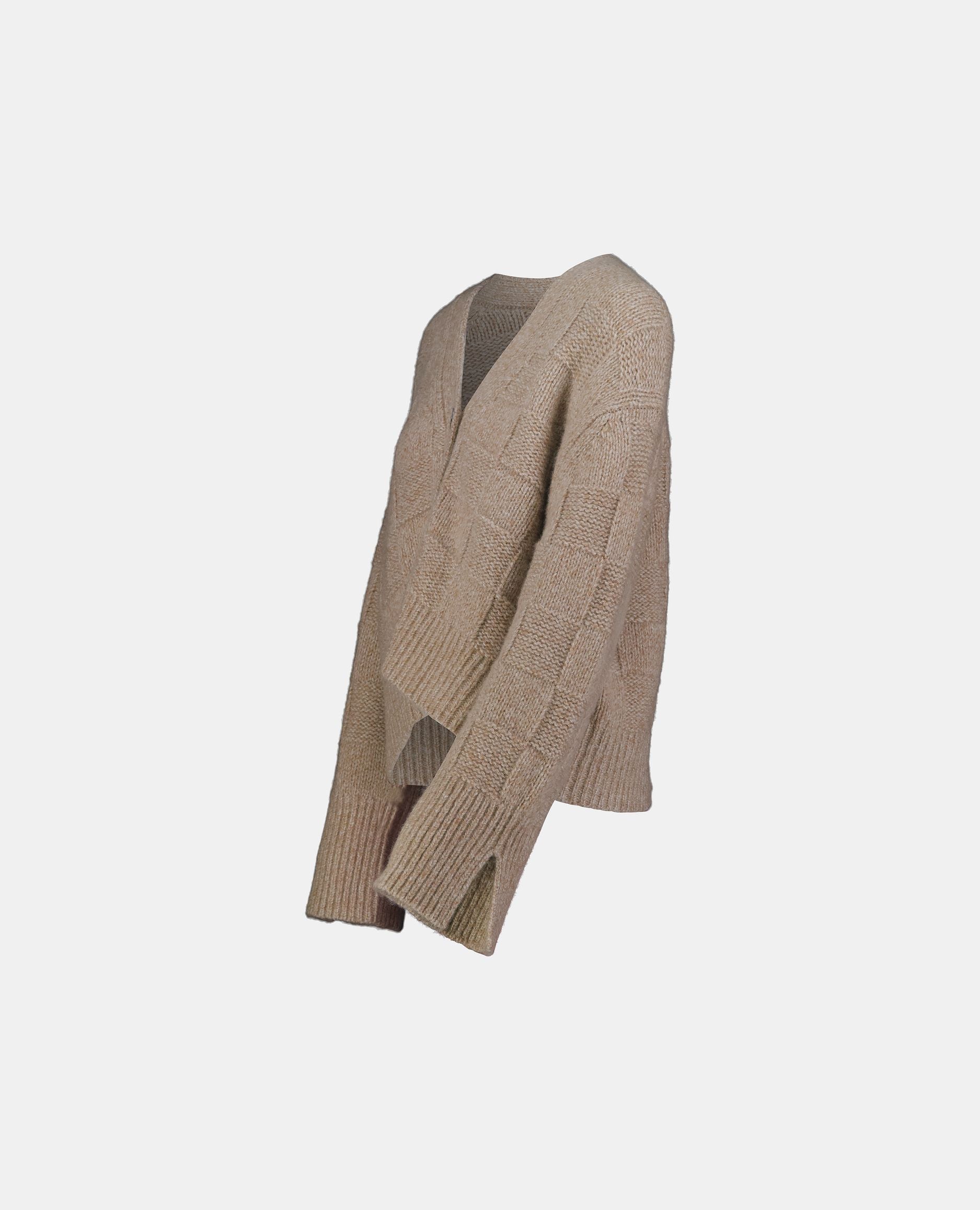 245-78000-46-S_hash_escaped_5 - Allude - 25% Seide 75% Cashmere Beige Cashmere Damen Grobstrick Kastiger Schnitt Langarm SAPG::245-78000 Strickjacke V-Ausschnitt Winter 2024/2025