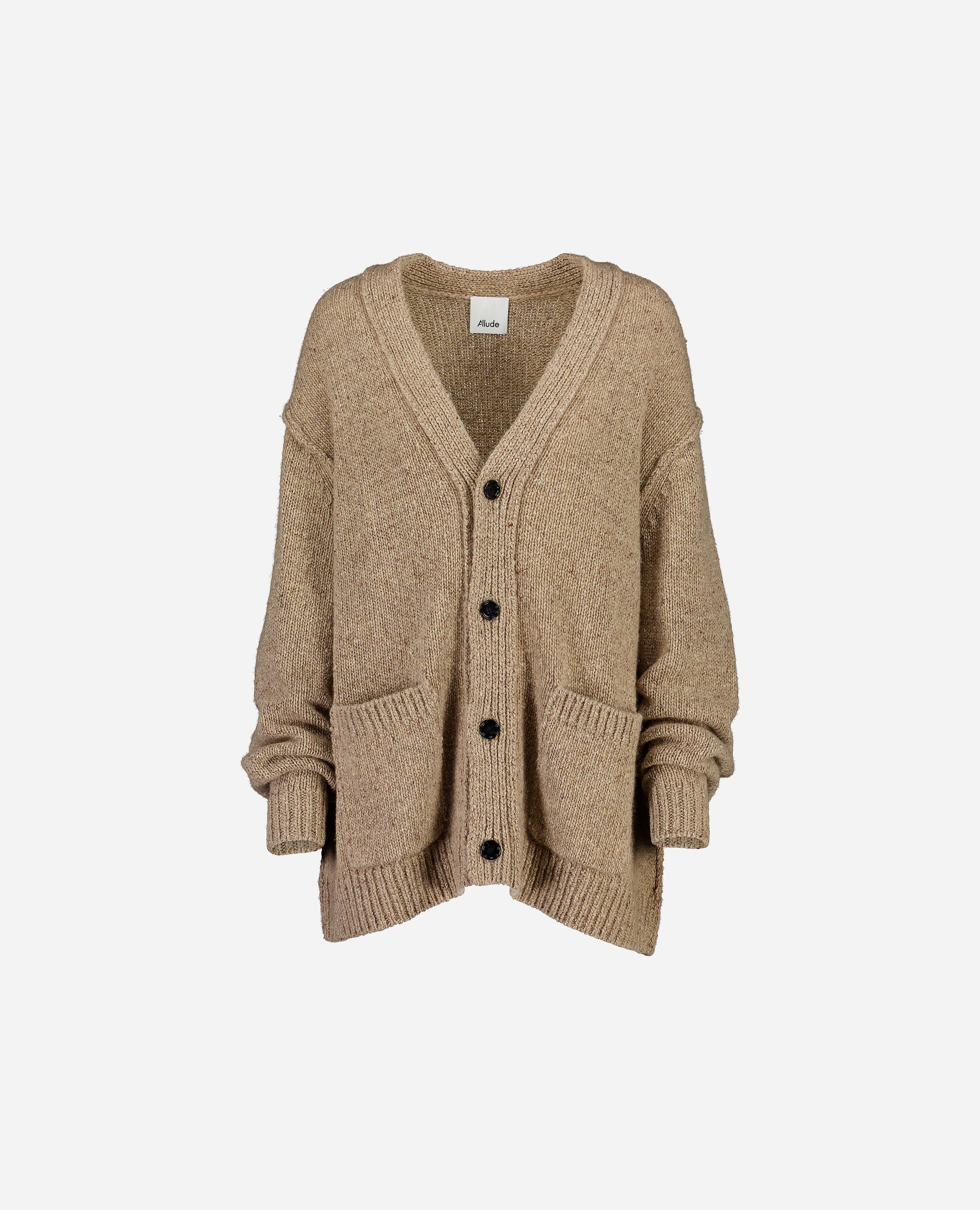 246-26000-43-1 - Allude - All Winter 2024/2025 Beige Cashmere Damen Flachstrick Grobstrick Langarm SAPG::246-26000 Strickjacke V-Ausschnitt