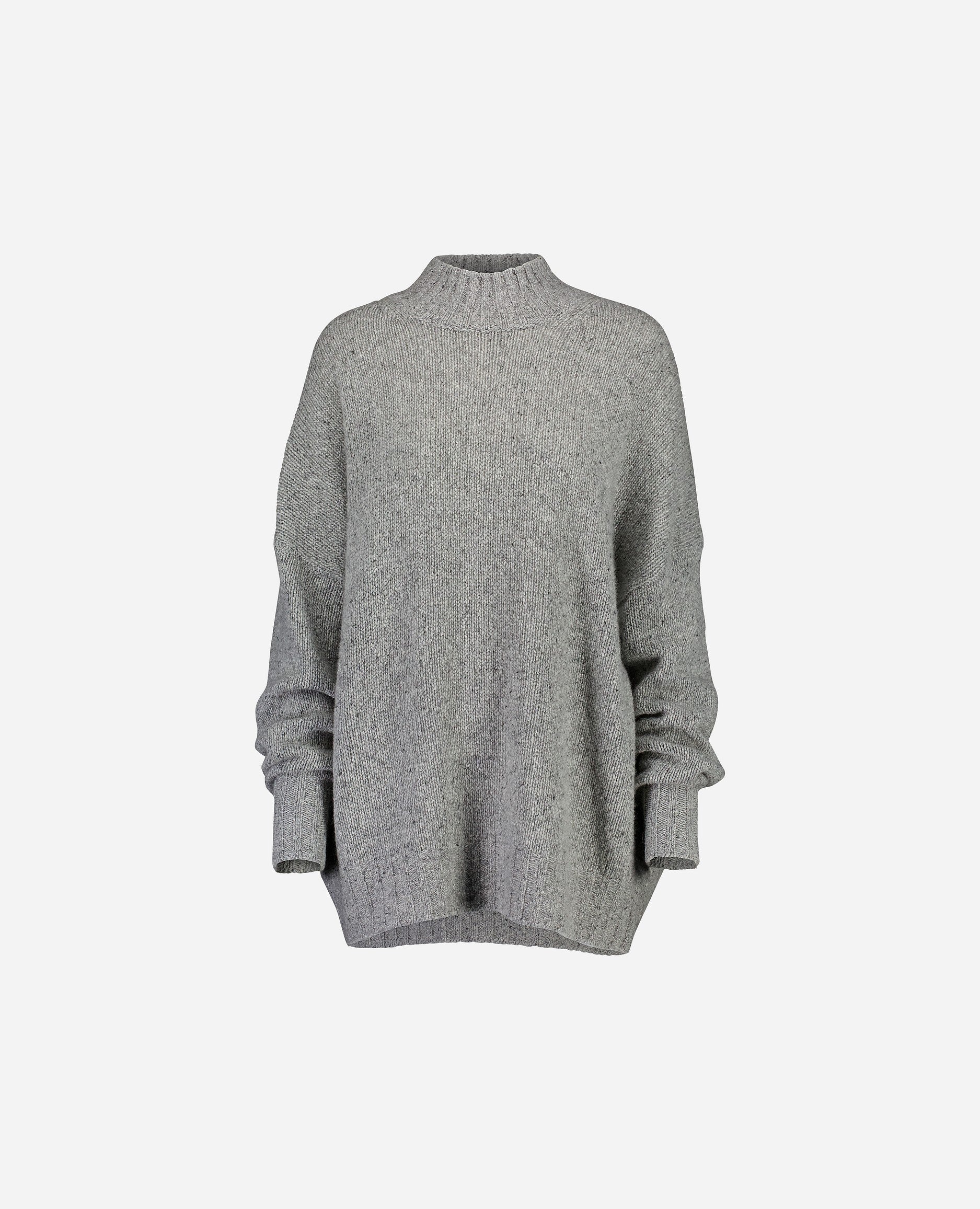 246-26001-83-1 - Allude - All Winter 2024/2025 Cashmere Damen Flachstrick Grau Grobstrick Langarm Pullover SAPG::246-26001 Stehkragen