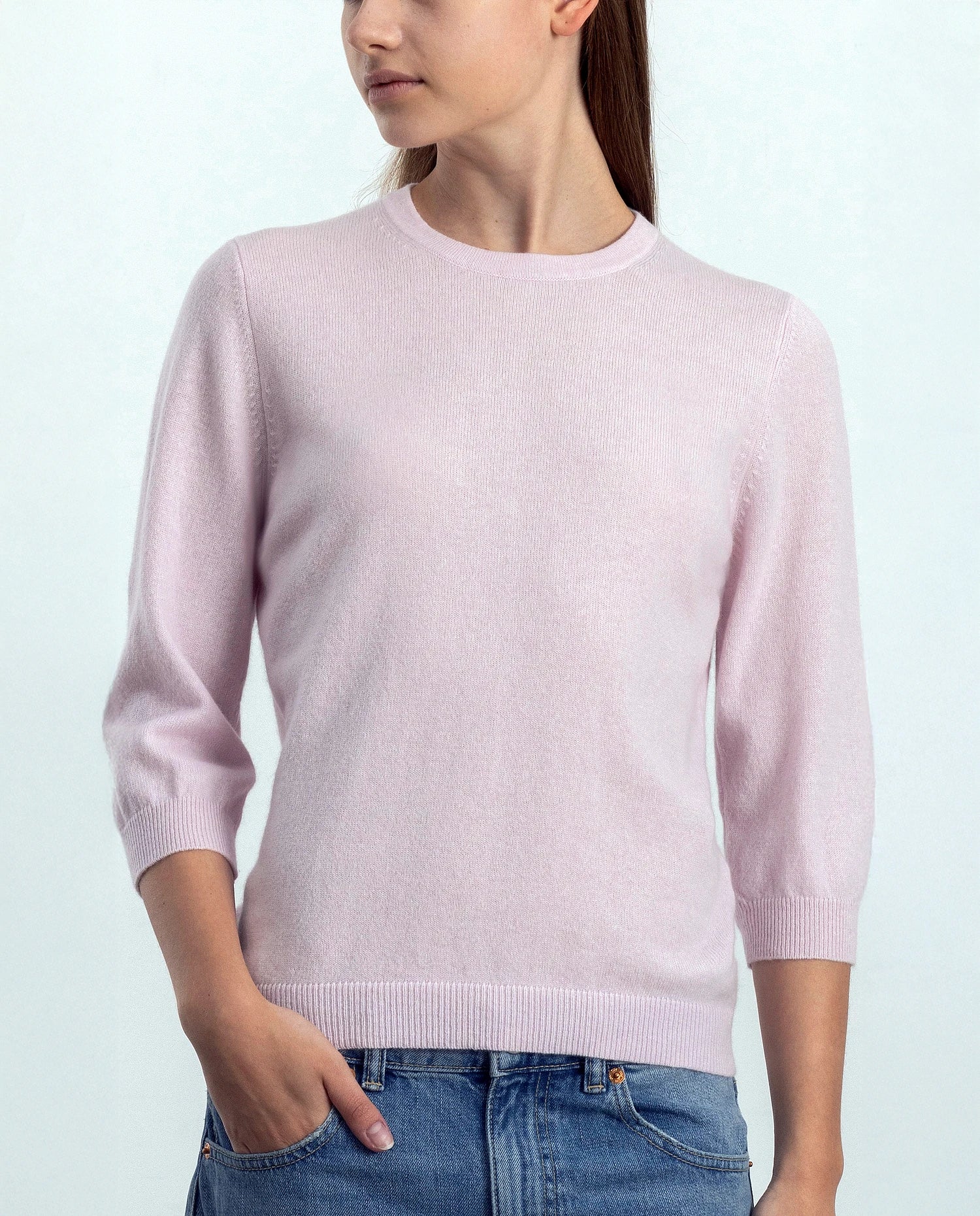 252-11104-60_20 - Allude - 100% Cashmere 3/4 Arm Cashmere Damen Feinstrick Pullover Rose Rundhals SAPG::252-11104 Spring/Summer 2025 Taillierter Schnitt