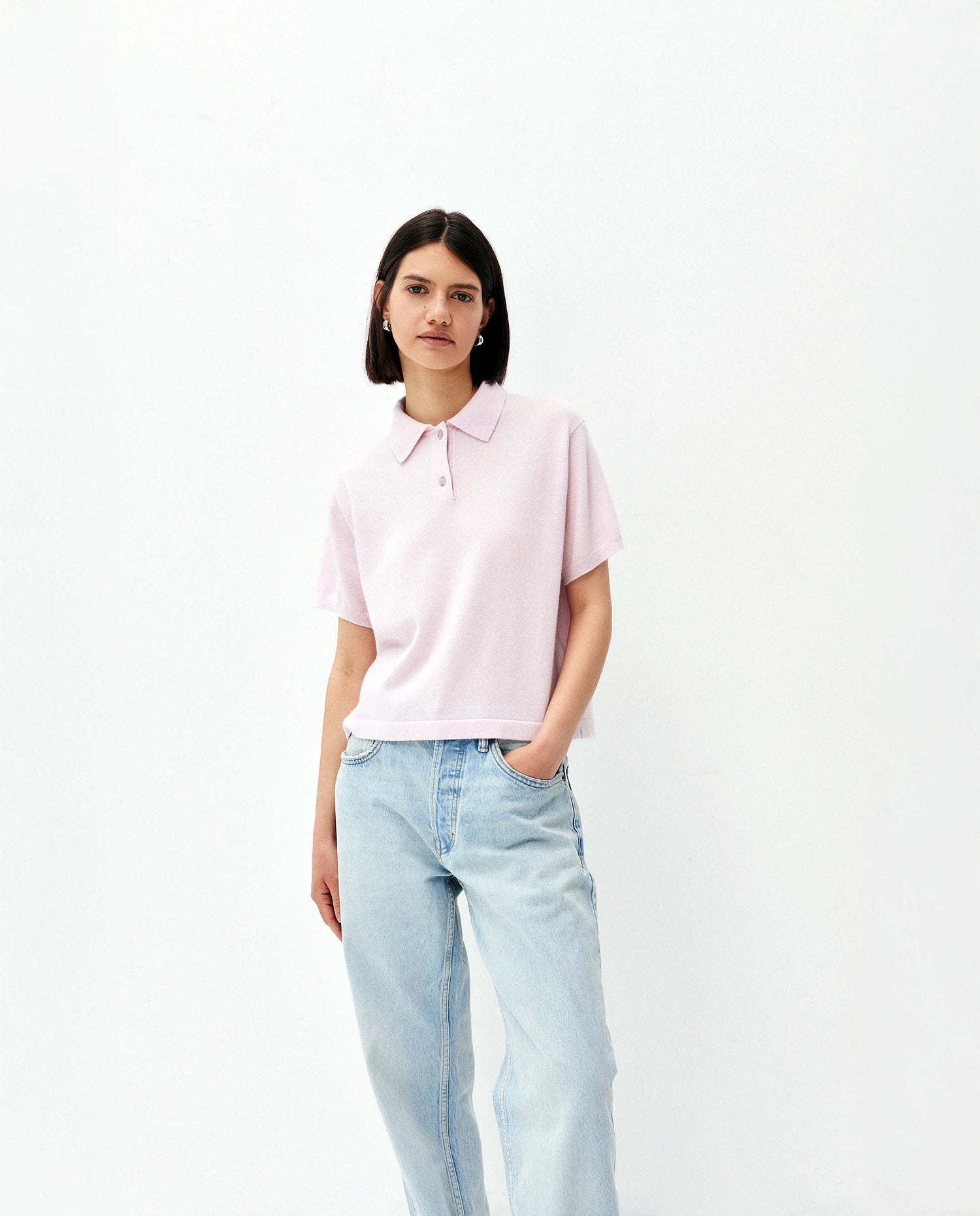 252-11118-60_1 - Allude - 100% Cashmere Cashmere Damen Feinstrick Halbarm Kastiger Schnitt NEW Polo Pullover Rose SAPG::252-11118 Spring/Summer 2025