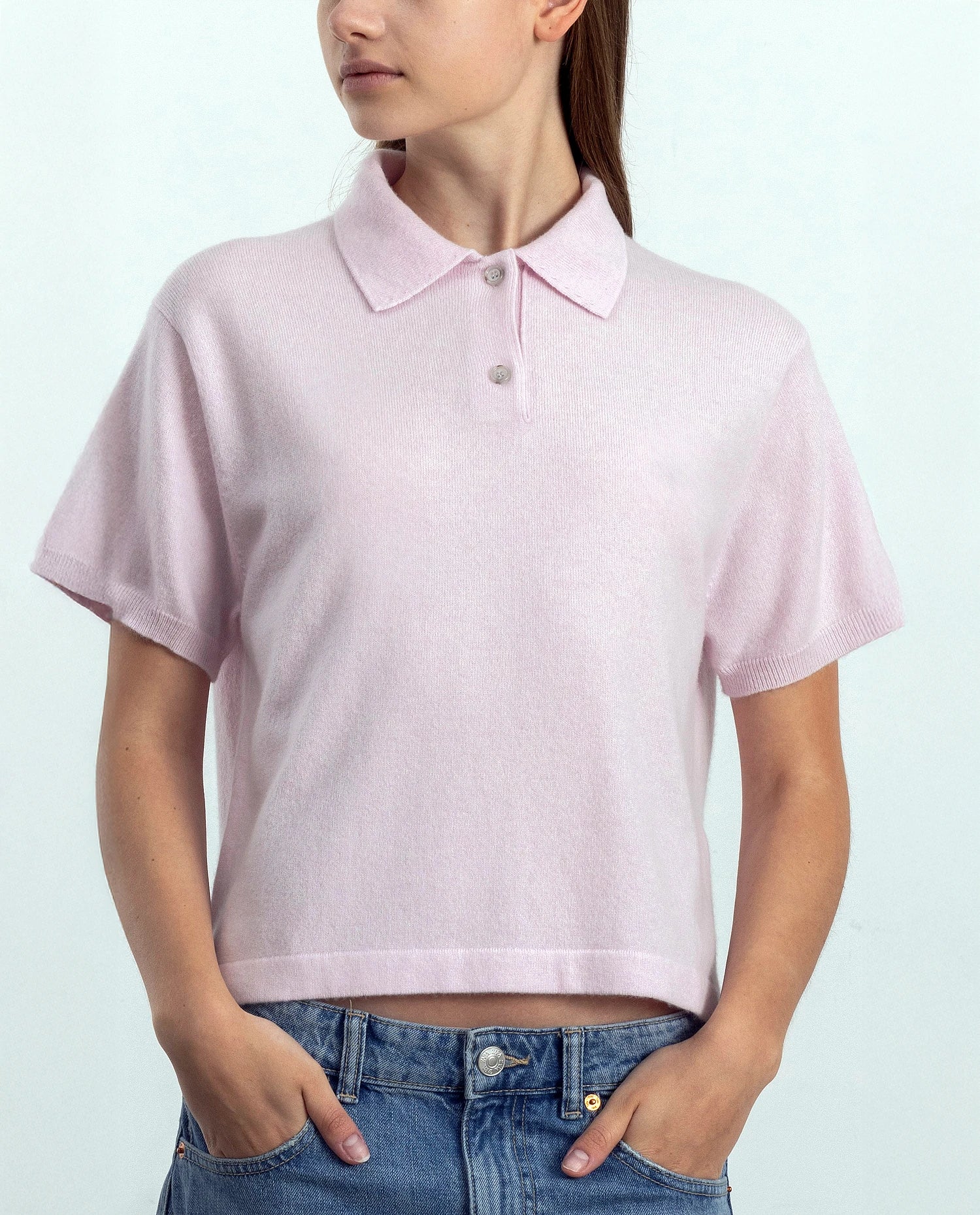 252-11118-60_20 - Allude - 100% Cashmere Cashmere Damen Feinstrick Halbarm Kastiger Schnitt NEW Polo Pullover Rose SAPG::252-11118 Spring/Summer 2025