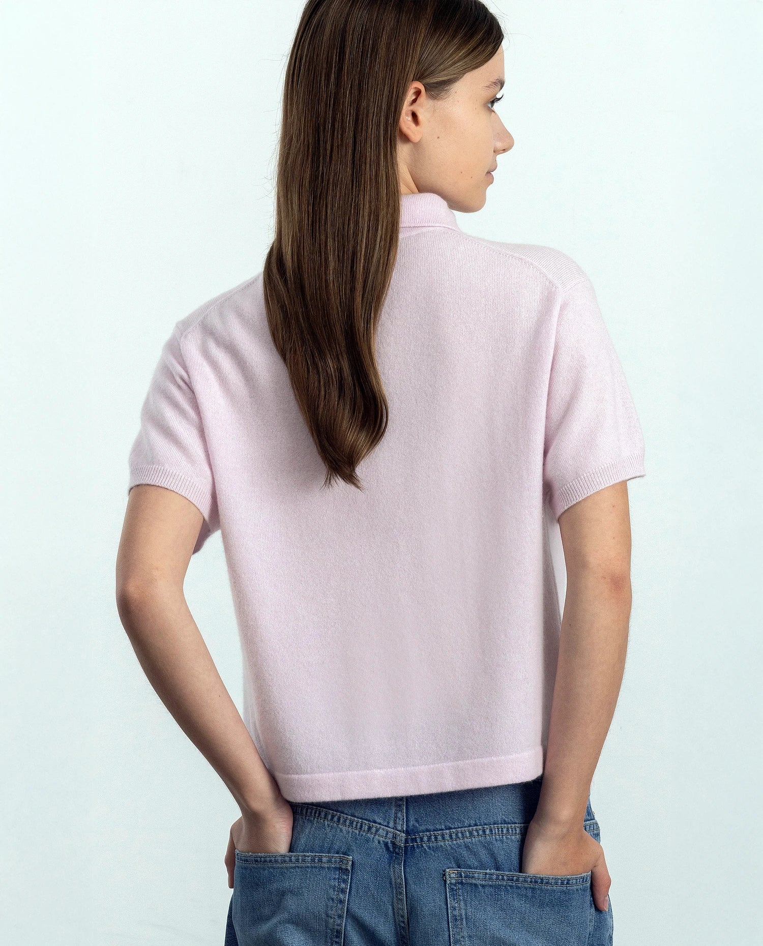 252-11118-60_21 - Allude - 100% Cashmere Cashmere Damen Feinstrick Halbarm Kastiger Schnitt NEW Polo Pullover Rose SAPG::252-11118 Spring/Summer 2025