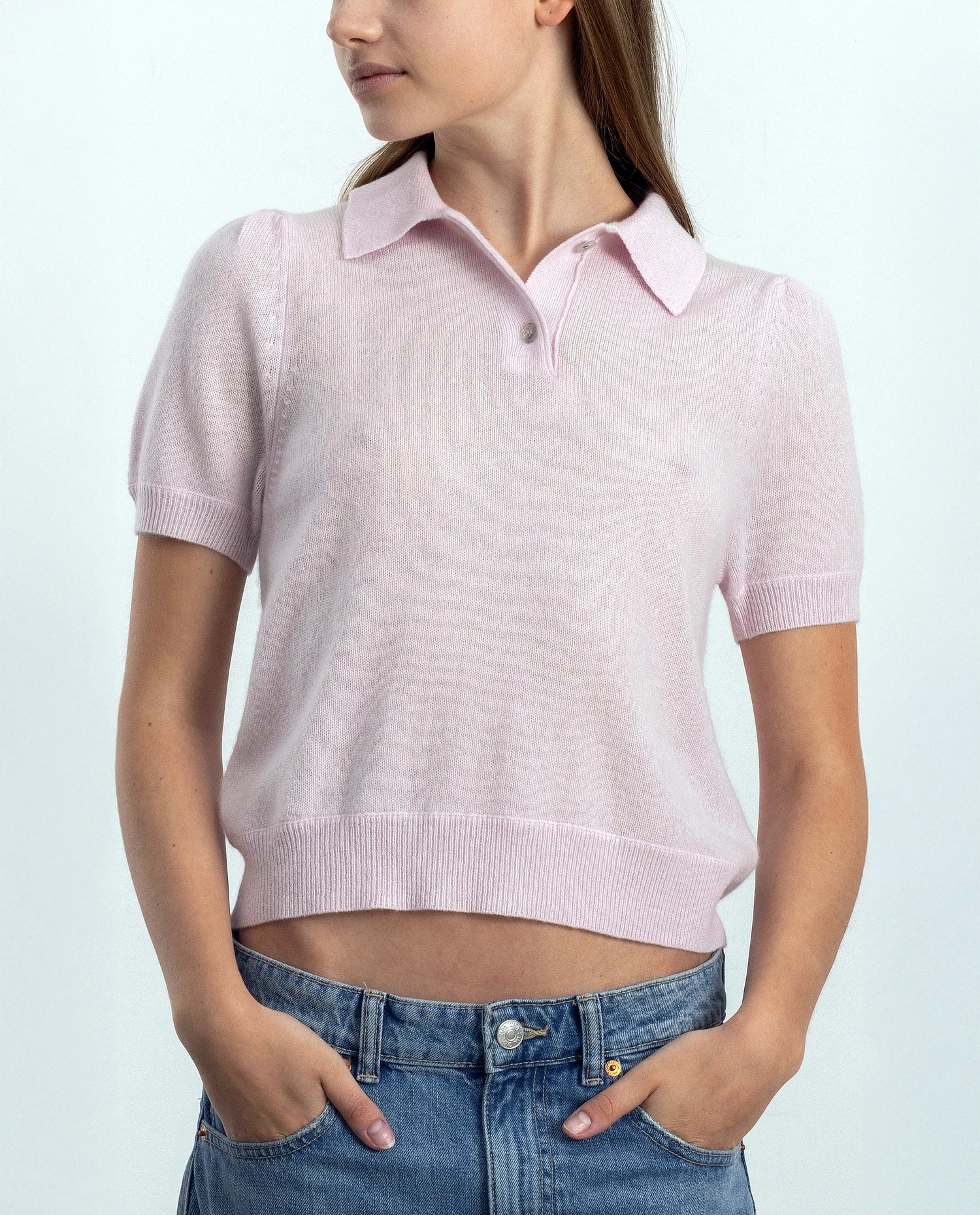 252-11133-60_20 - Allude - 1/4 Arm 100% Cashmere Cashmere Damen Feinstrick Gerade Passform NEW Polo Pullover Rose SAPG::252-11133 Spring/Summer 2025