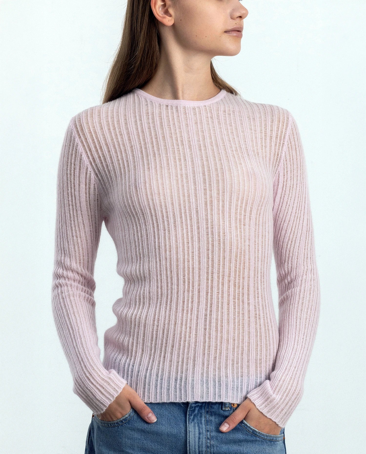 252-11201-60_20 - Allude - 100% Cashmere Cashmere Damen Enger Schnitt Feinstrick Langarm Pullover Rose Rundhals SAPG::252-11201 Spring/Summer 2025