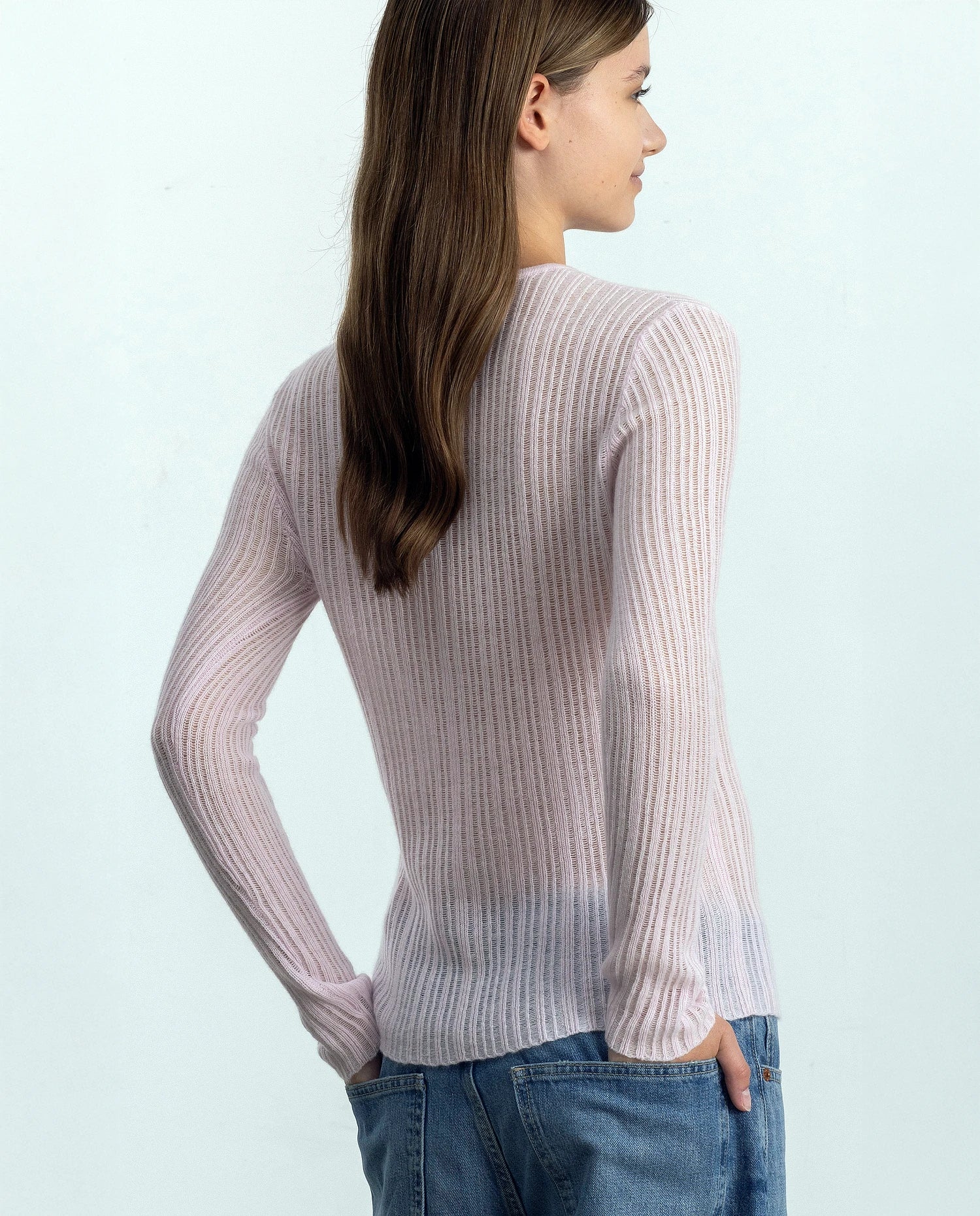 252-11201-60_21 - Allude - 100% Cashmere Cashmere Damen Enger Schnitt Feinstrick Langarm Pullover Rose Rundhals SAPG::252-11201 Spring/Summer 2025