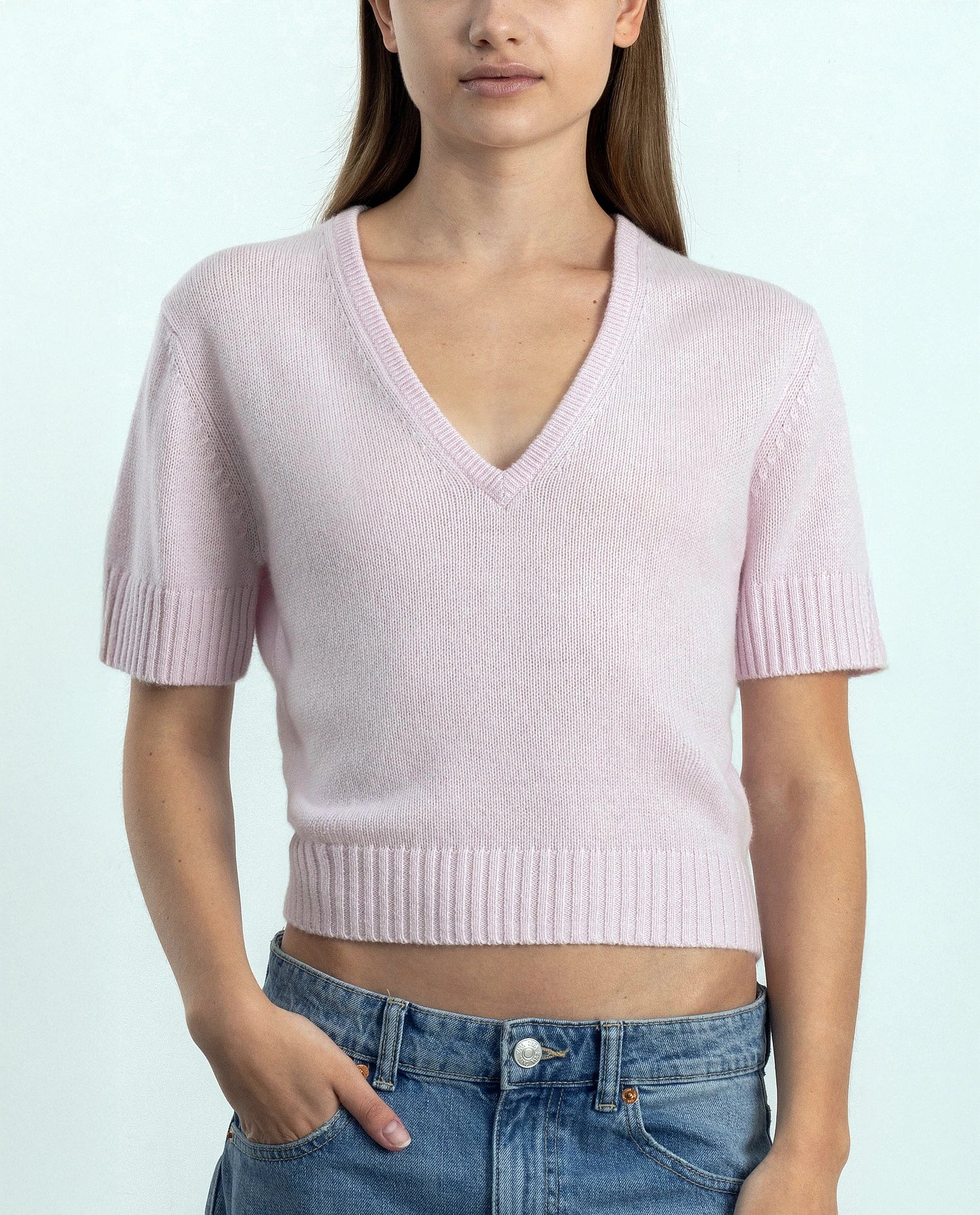 252-11211-60_20 - Allude - 100% Cashmere Cashmere Damen Gerade Passform Halbarm mittelschwerer Strick NEW Pullover Rose SAPG::252-11211 Spring/Summer 2025 V-Ausschnitt