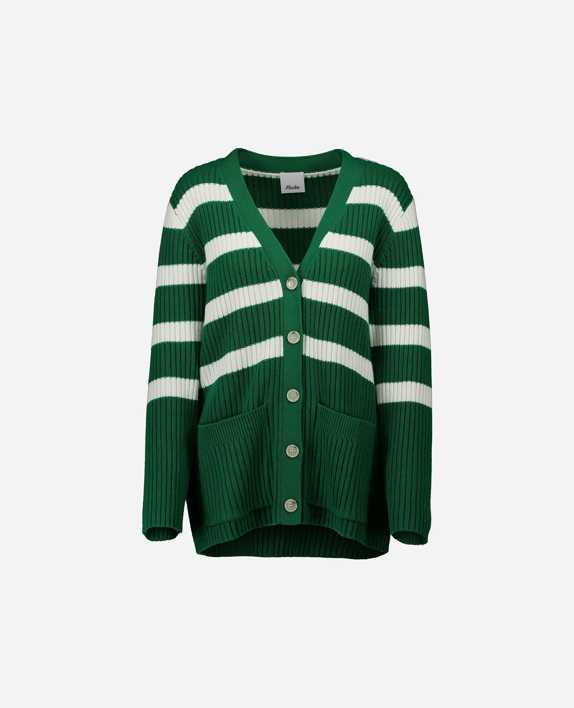 252-15044-4036_3 - Allude - 30% Cashmere 70% Baumwolle Active Allude x Eisbach Baumwoll-Mischung Damen Grobstrick Langarm Lockerer Schnitt NEW SAPG::252-15044 Spring/Summer 2025 Strickjacke V-Ausschnitt Weiß