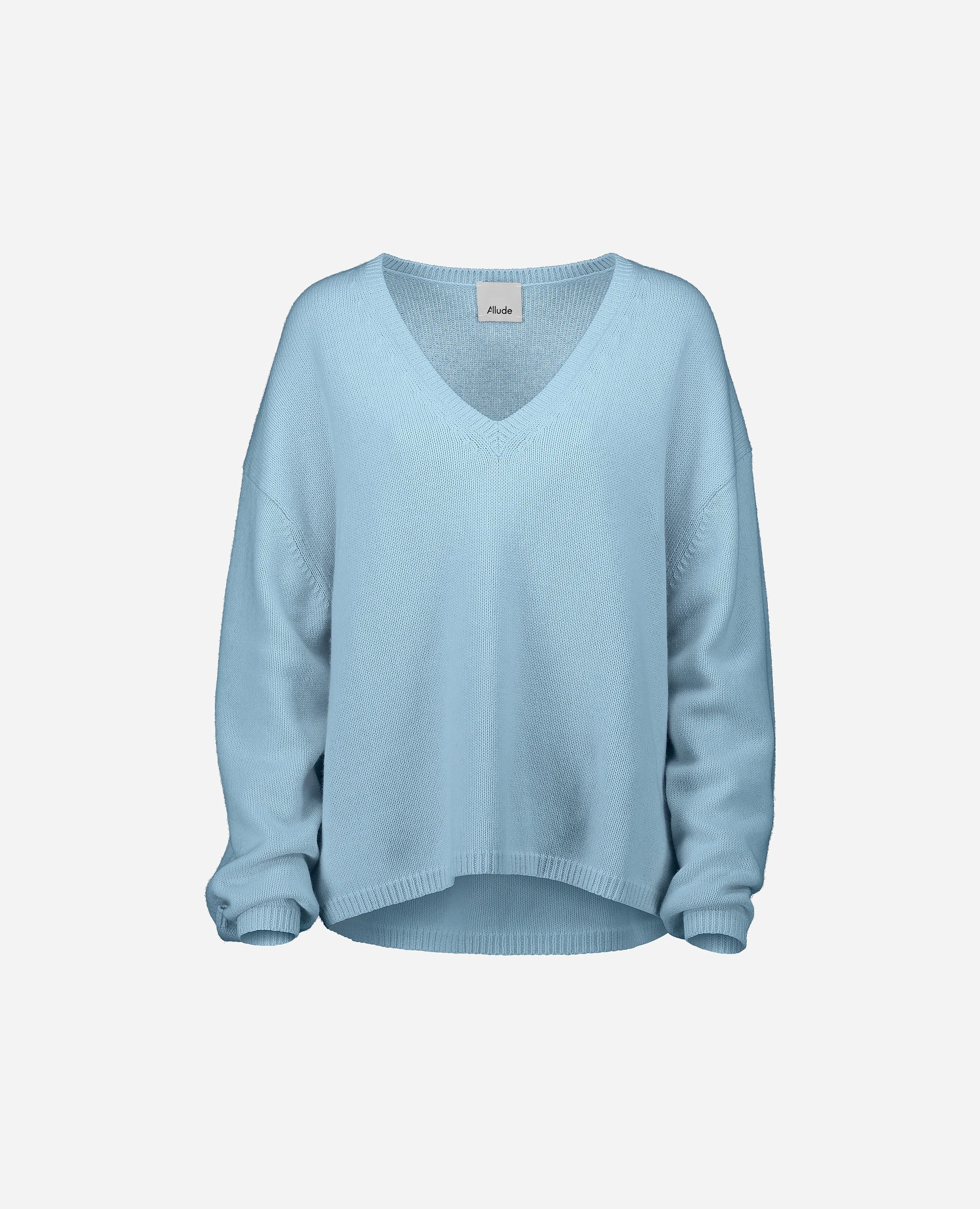 252-15050-11_3 - Allude - 30% Cashmere 70% Baumwolle Active Baumwoll-Mischung Blau Damen Langarm Lockerer Schnitt mittelschwerer Strick NEW Pullover SAPG::252-15050 Spring/Summer 2025 V-Ausschnitt