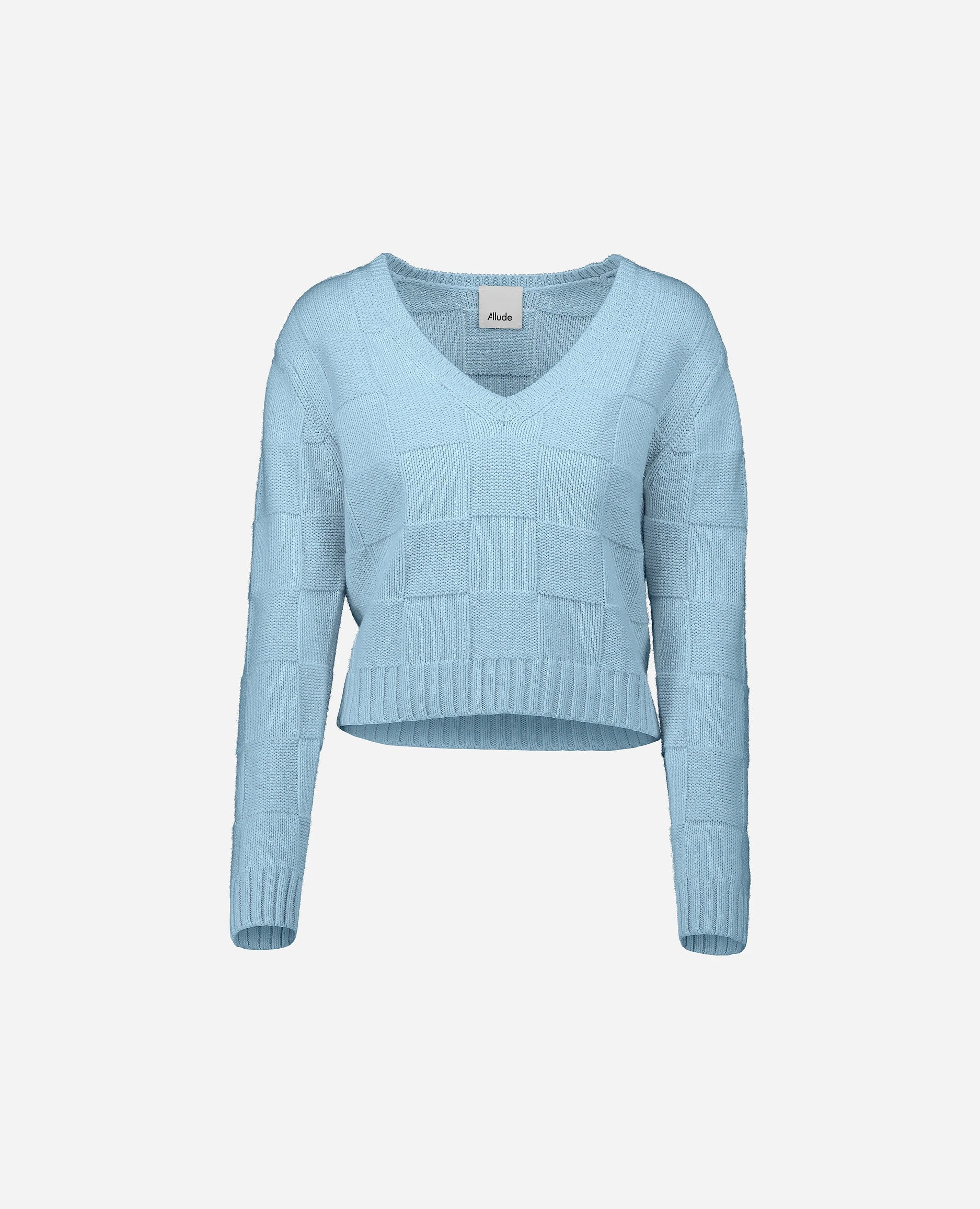 252-15071-11_3 - Allude - 30% Cashmere 70% Baumwolle Active Allude x Eisbach Baumwoll-Mischung Blau Damen Grobstrick Kastiger Schnitt Langarm NEW Pullover SAPG::252-15071 Spring/Summer 2025 V-Ausschnitt