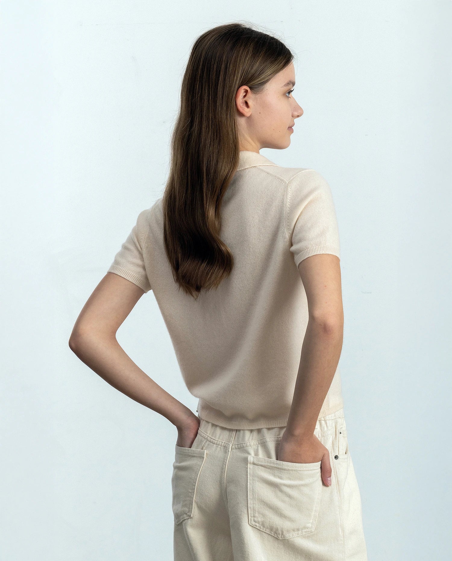 252-17004-41_21 - Allude - 1/4 Arm 30% Cashmere 70% Wolle Creme Damen Feinstrick Gerade Passform NEW Polo Pullover SAPG::252-17004 Spring/Summer 2025 Woll-Mischung