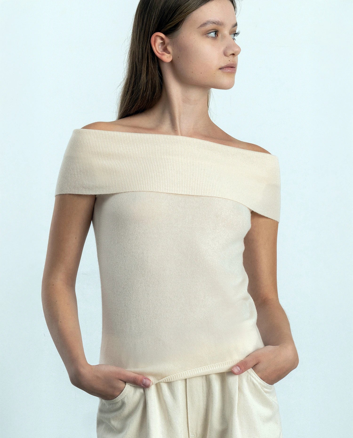 252-17012-41_20 - Allude - 1/4 Arm 30% Cashmere 70% Wolle Creme Damen Feinstrick Gerade Passform NEW SAPG::252-17012 Spring/Summer 2025 Top Woll-Mischung