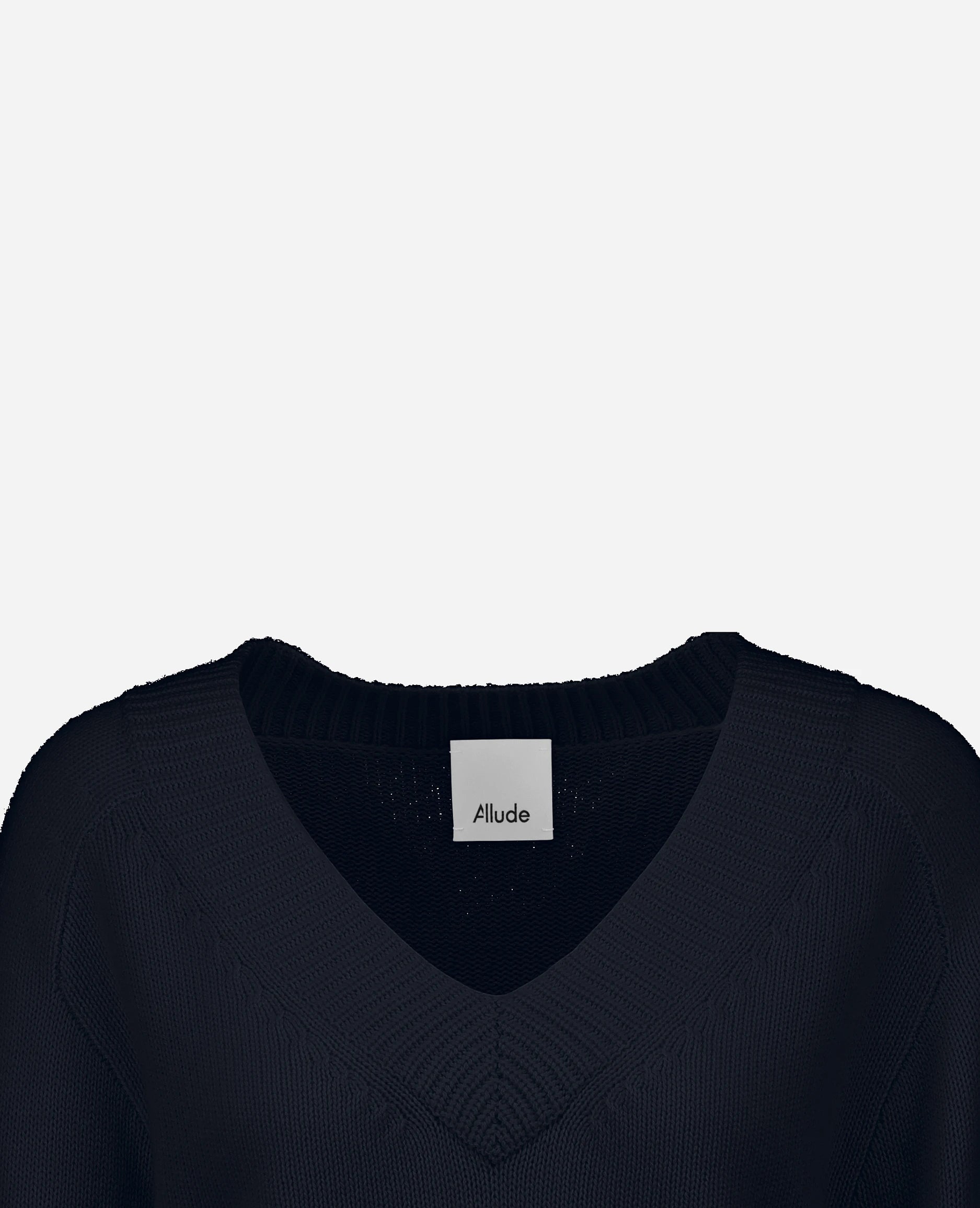 252-17033-14_40 - Allude - 30% Cashmere 70% Wolle Damen Grobstrick Kastiger Schnitt Langarm Navy Pullover SAPG::252-17033 Spring/Summer 2025 V-Ausschnitt Woll-Mischung