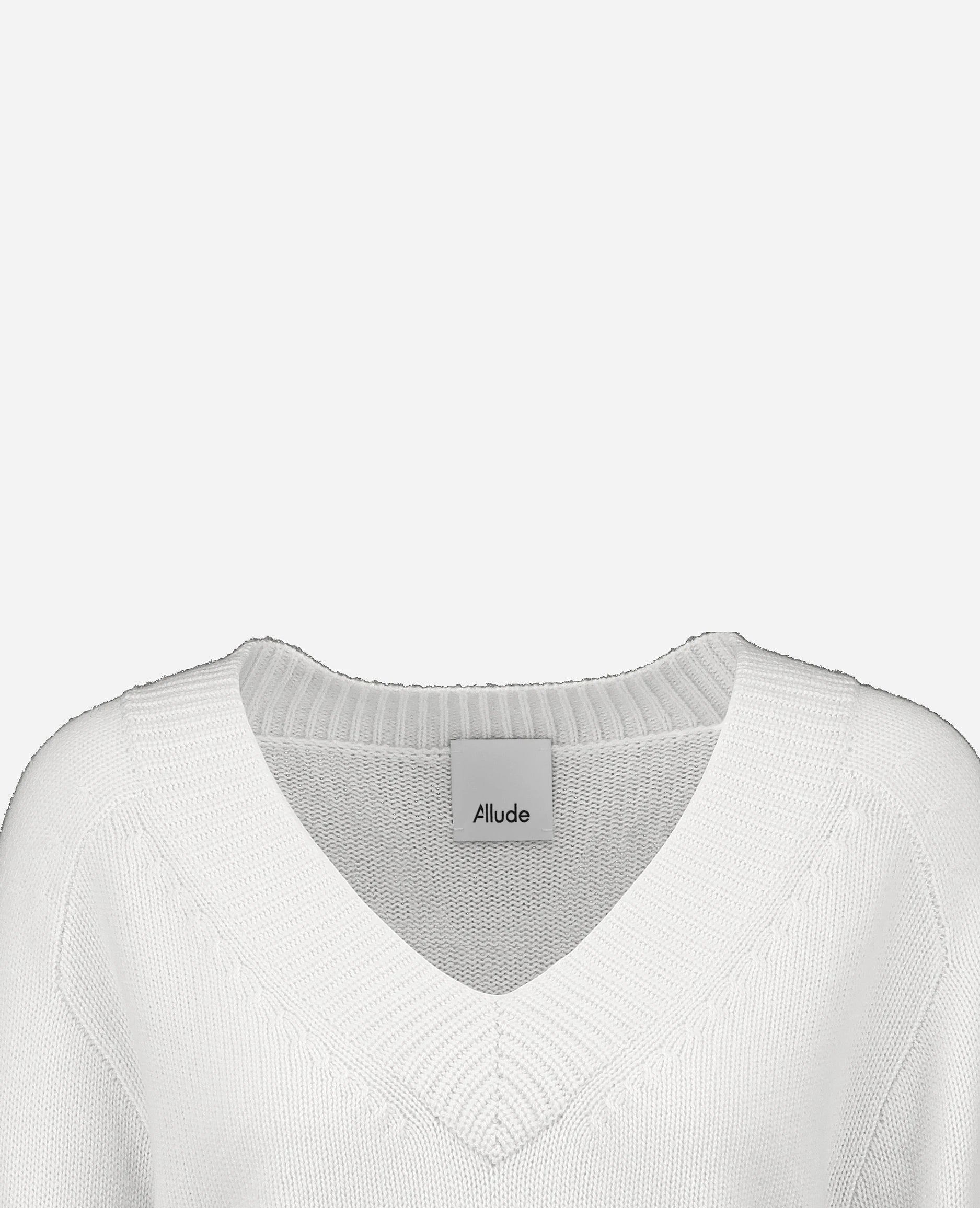 252-17033-40_40 - Allude - 30% Cashmere 70% Wolle Active Damen Grobstrick Kastiger Schnitt Langarm NEW Pullover SAPG::252-17033 Spring/Summer 2025 V-Ausschnitt Weiß Woll-Mischung