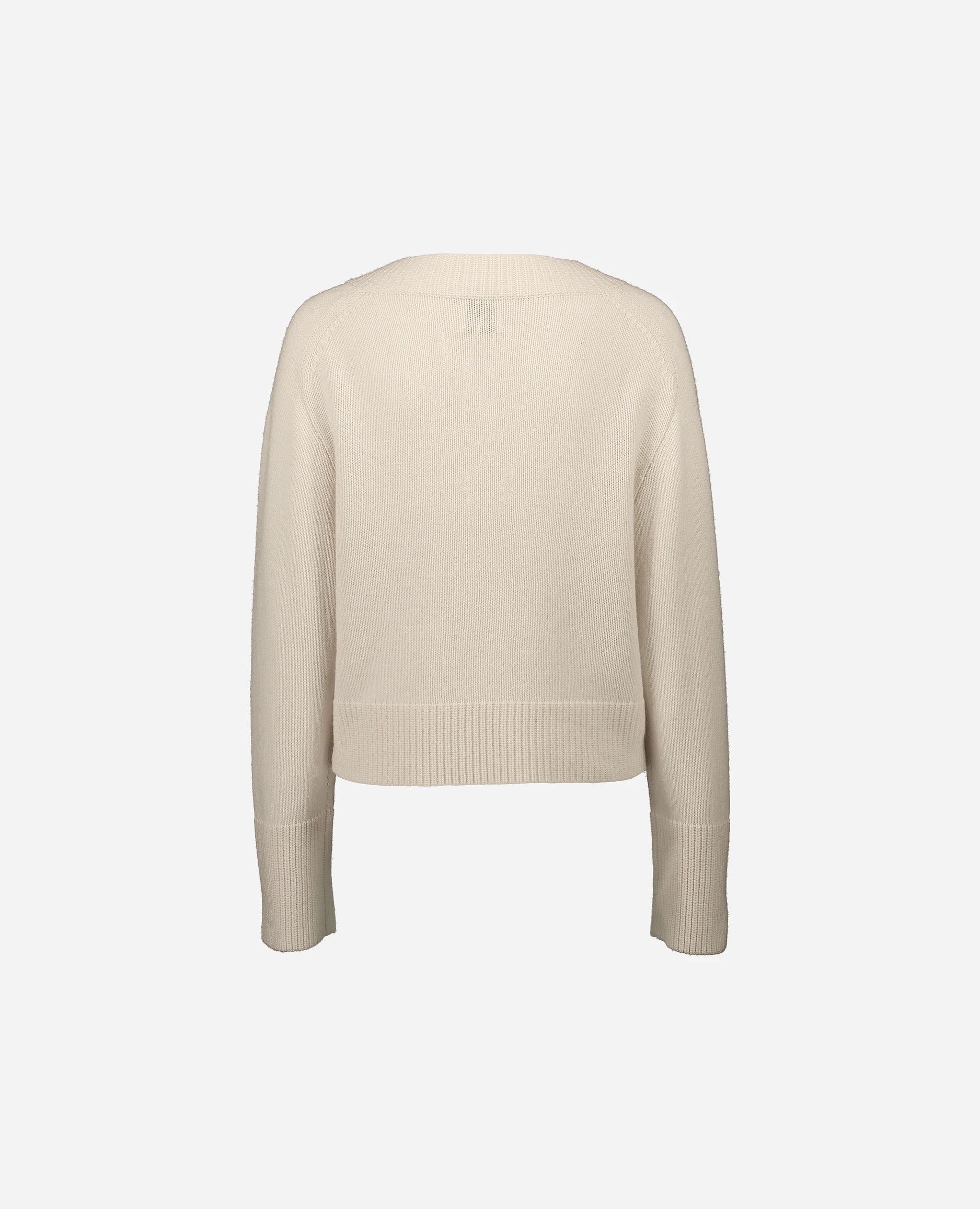 252-17033-41_4 - Allude - 30% Cashmere 70% Wolle Creme Damen Grobstrick Kastiger Schnitt Langarm Pullover SAPG::252-17033 Spring/Summer 2025 V-Ausschnitt Woll-Mischung