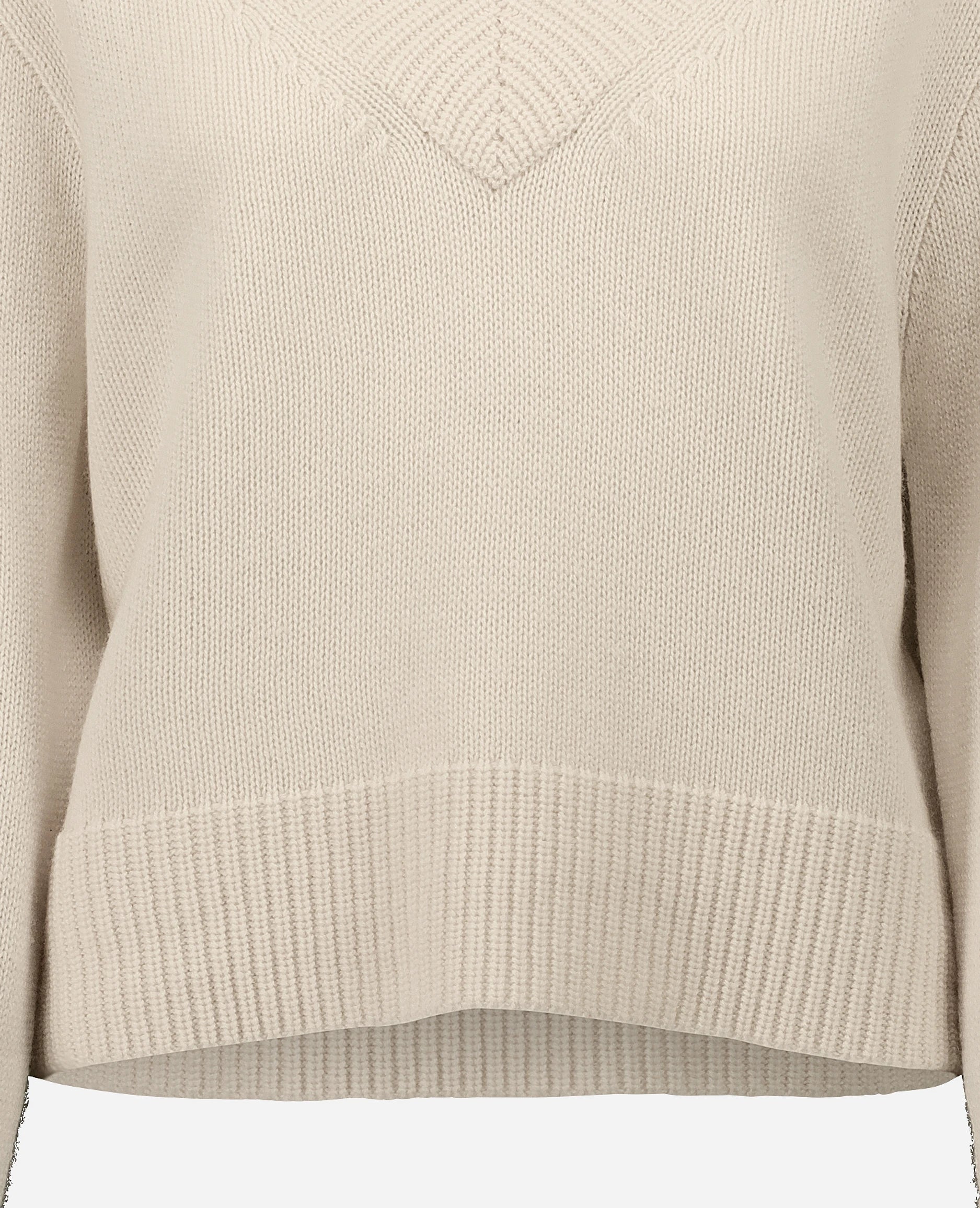 252-17033-41_41 - Allude - 30% Cashmere 70% Wolle Creme Damen Grobstrick Kastiger Schnitt Langarm Pullover SAPG::252-17033 Spring/Summer 2025 V-Ausschnitt Woll-Mischung