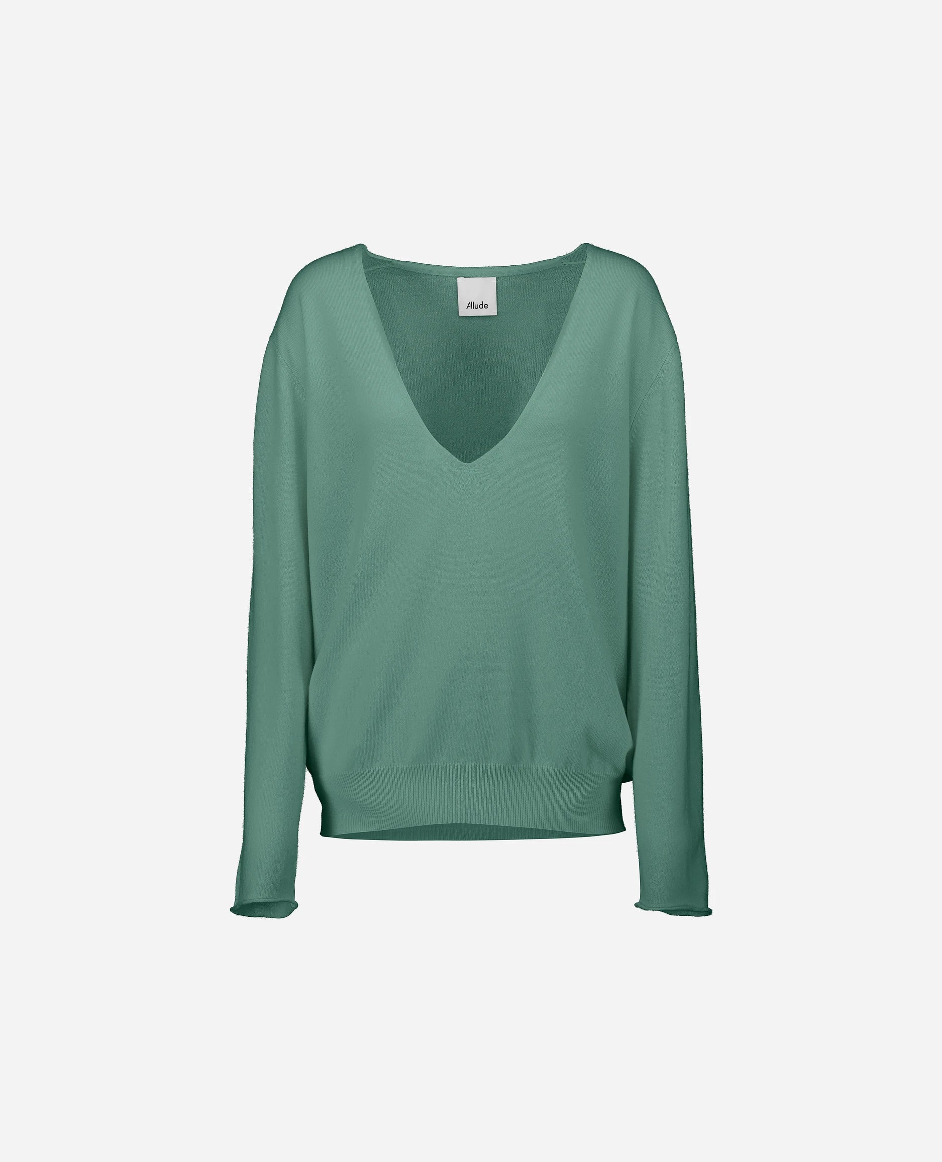 252-17071-32_3 - Allude - 30% Cashmere 70% Wolle Damen Feinstrick Grün Langarm Lockerer Schnitt Pullover SAPG::252-17071 Spring/Summer 2025 V-Ausschnitt Woll-Mischung