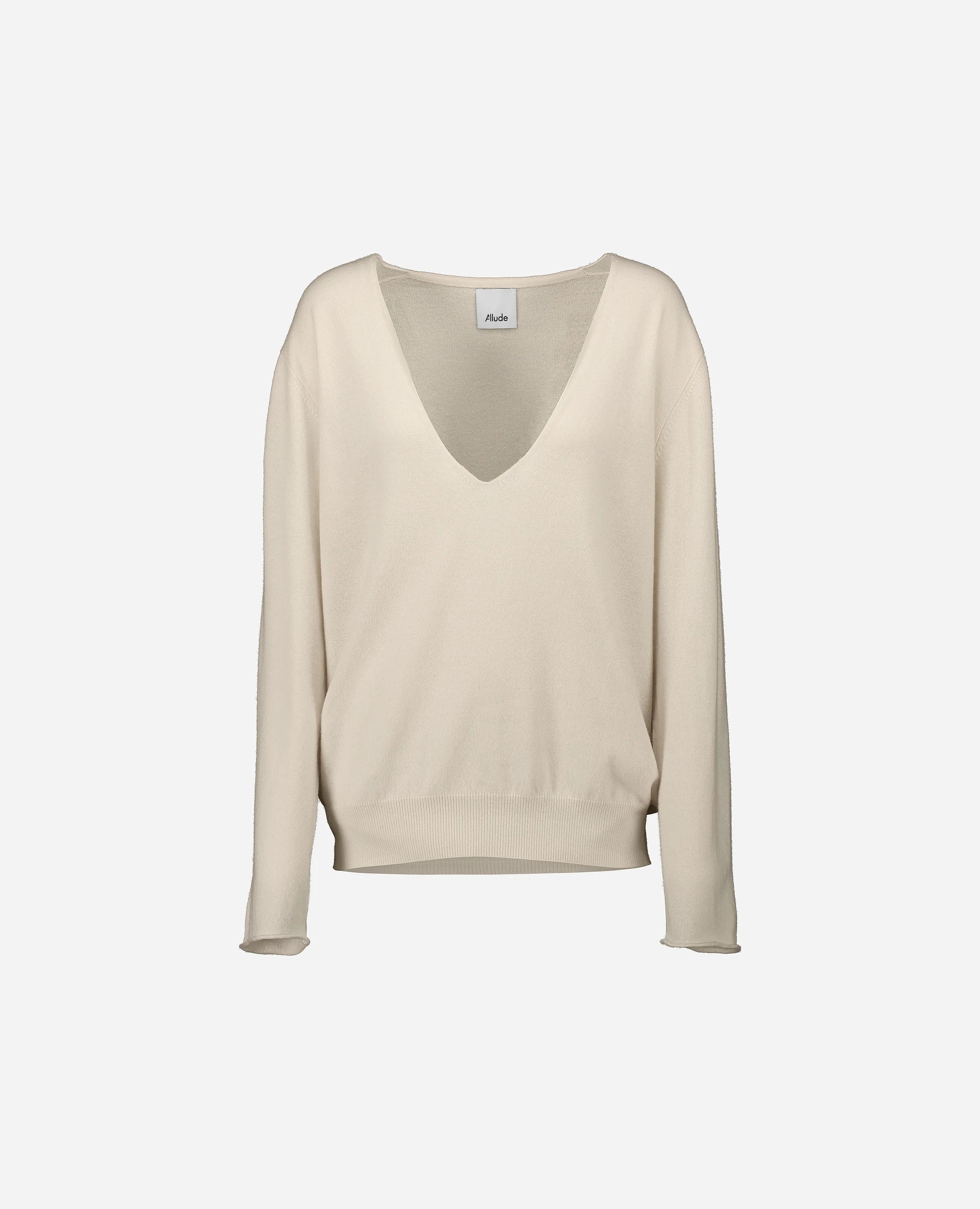 252-17071-41_3 - Allude - 30% Cashmere 70% Wolle Creme Damen Feinstrick Langarm Lockerer Schnitt Pullover SAPG::252-17071 Spring/Summer 2025 V-Ausschnitt Woll-Mischung