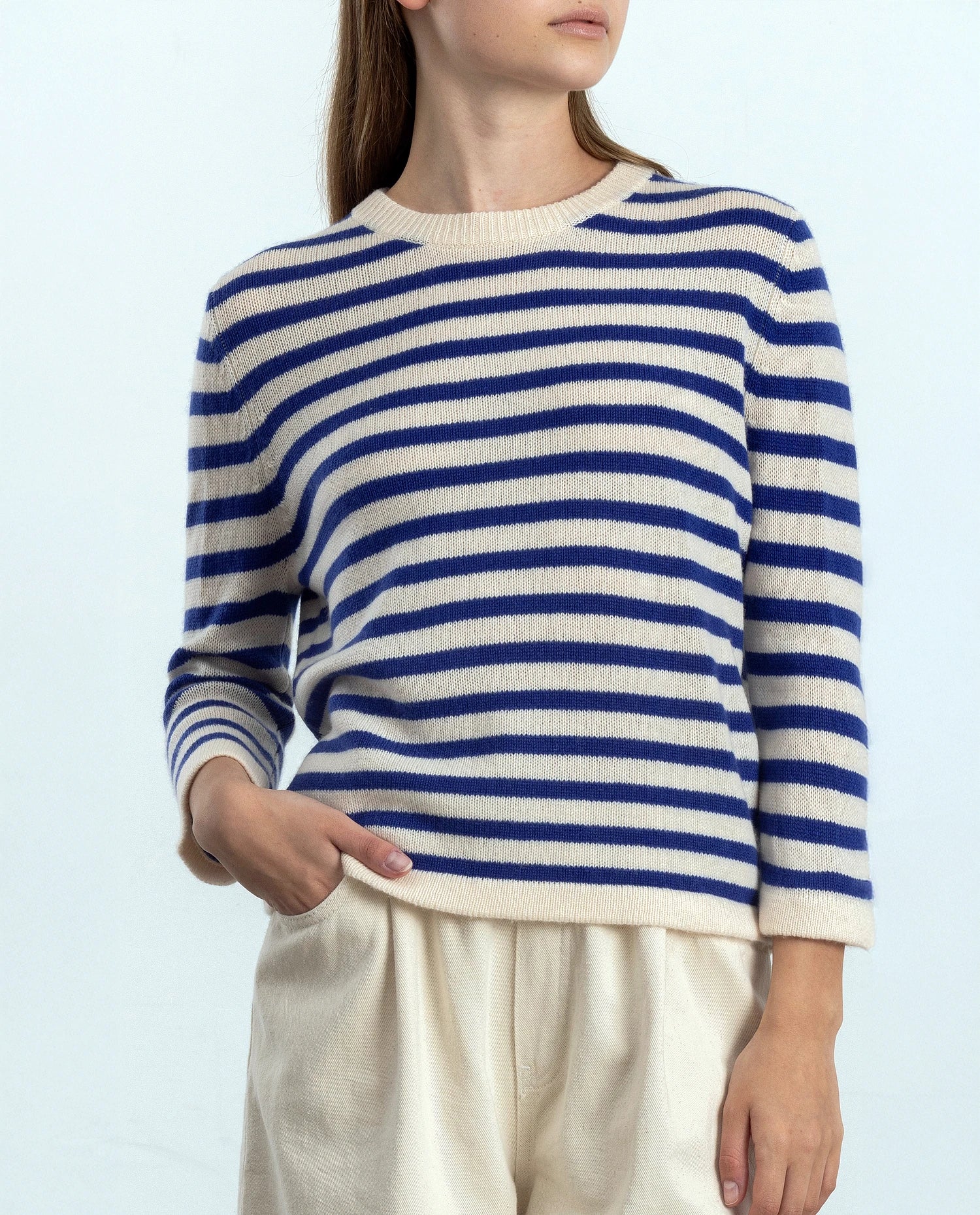 252-17080-4115_21 - Allude - 3/4 Arm 30% Cashmere 70% Wolle Creme Damen Gerade Passform mittelschwerer Strick Pullover Rundhals SAPG::252-17080 Spring/Summer 2025 Woll-Mischung