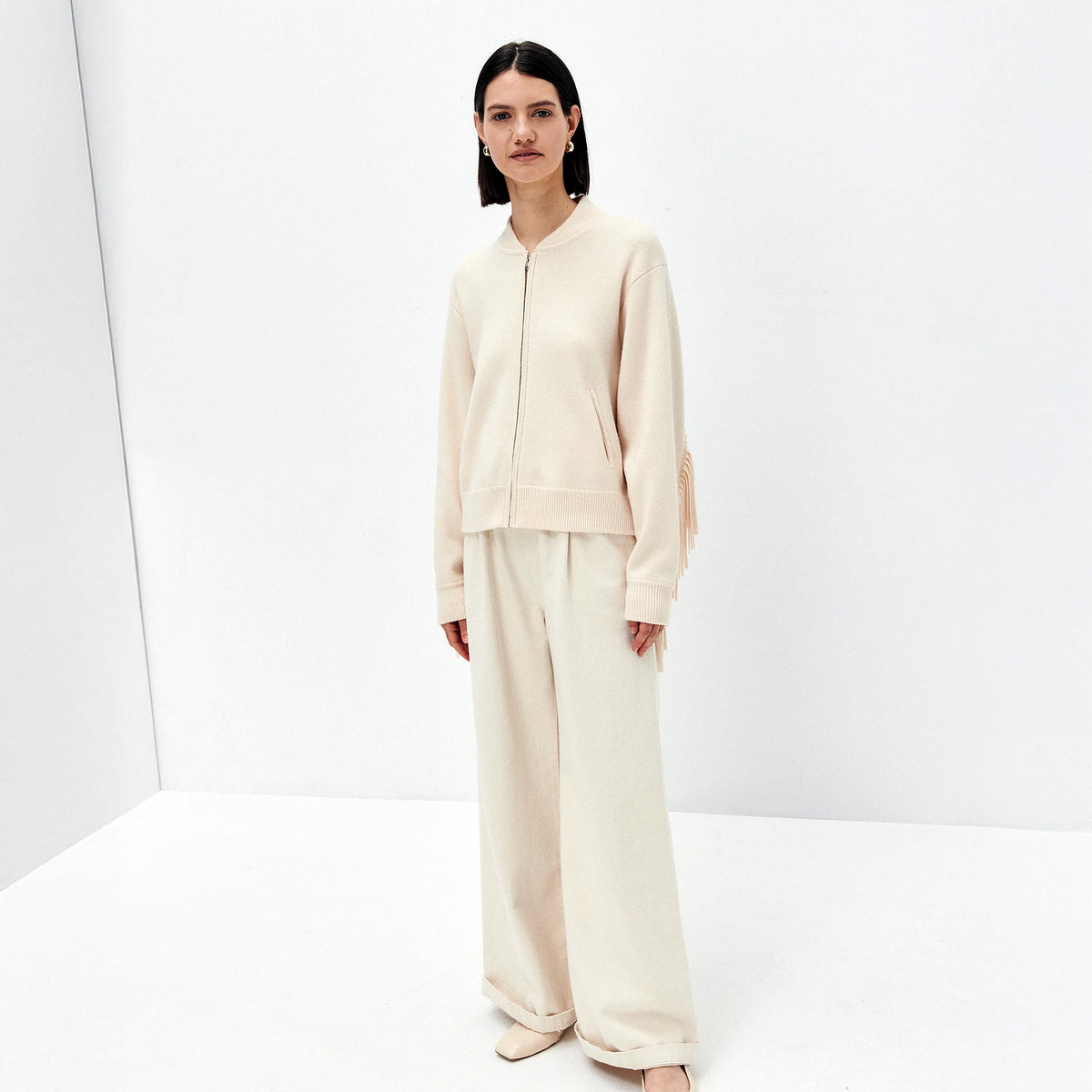 Wool Blend Jacket in Cream - Loose Fit