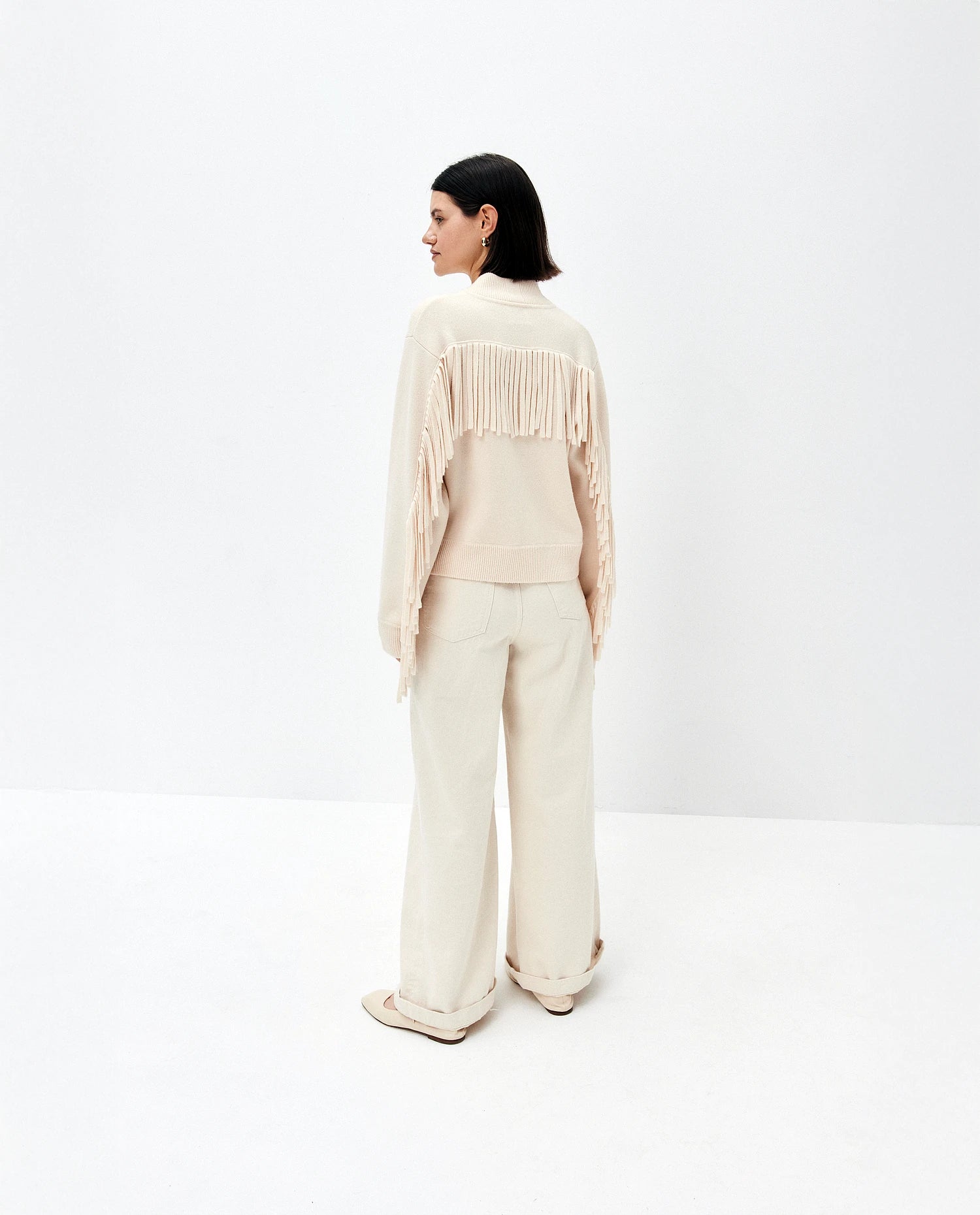 252-17100-41_10 - Allude - 30% Cashmere 70% Wolle Creme Damen Jacket Langarm Lockerer Schnitt mittelschwerer Strick NEW Rundhals SAPG::252-17100 Spring/Summer 2025 Woll-Mischung