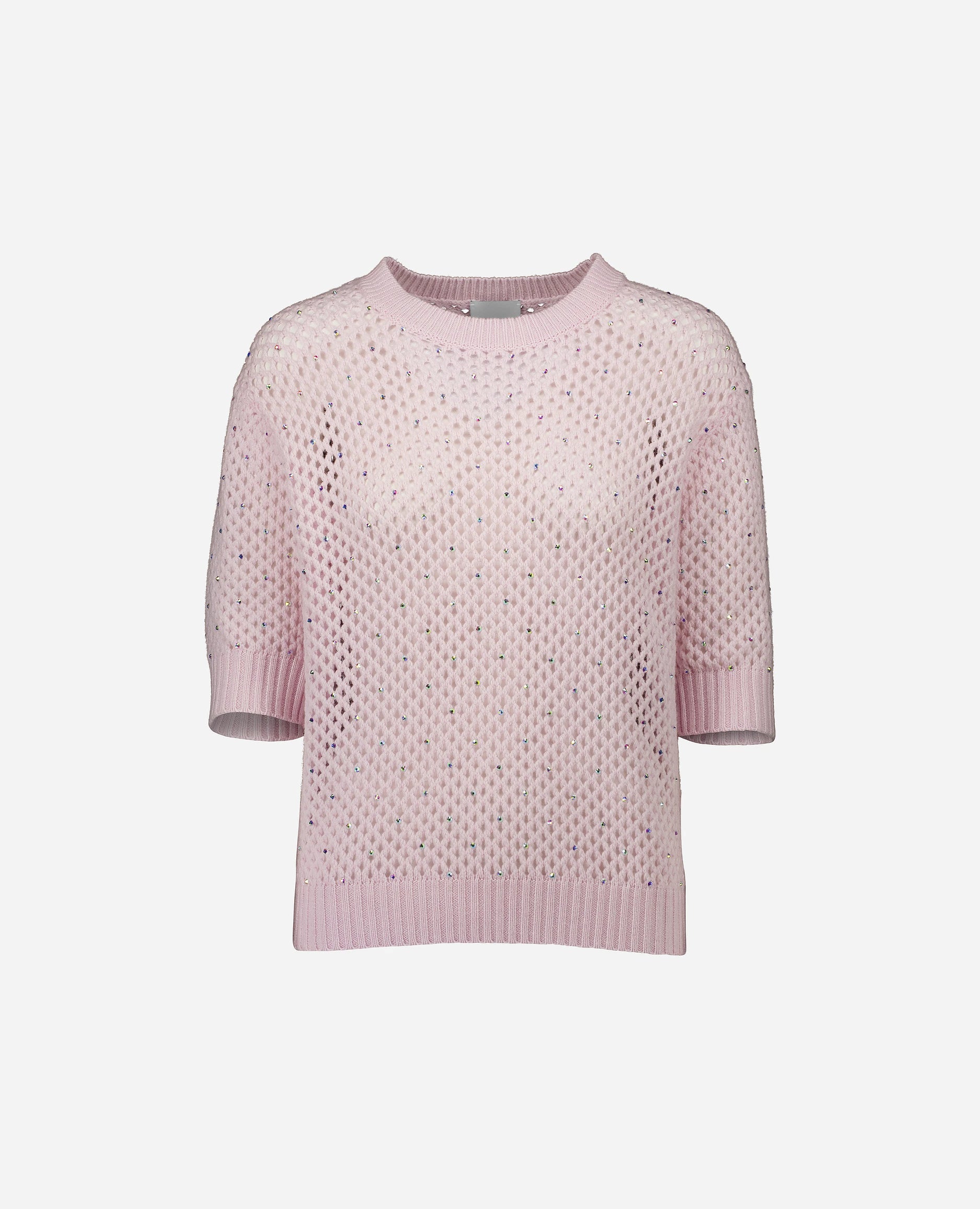 252-17691-60_3 - Allude - 30% Cashmere 70% Wolle Damen Grobstrick Halbarm Kastiger Schnitt Pullover Rose Rundhals SAPG::252-17691 Spring/Summer 2025 Woll-Mischung